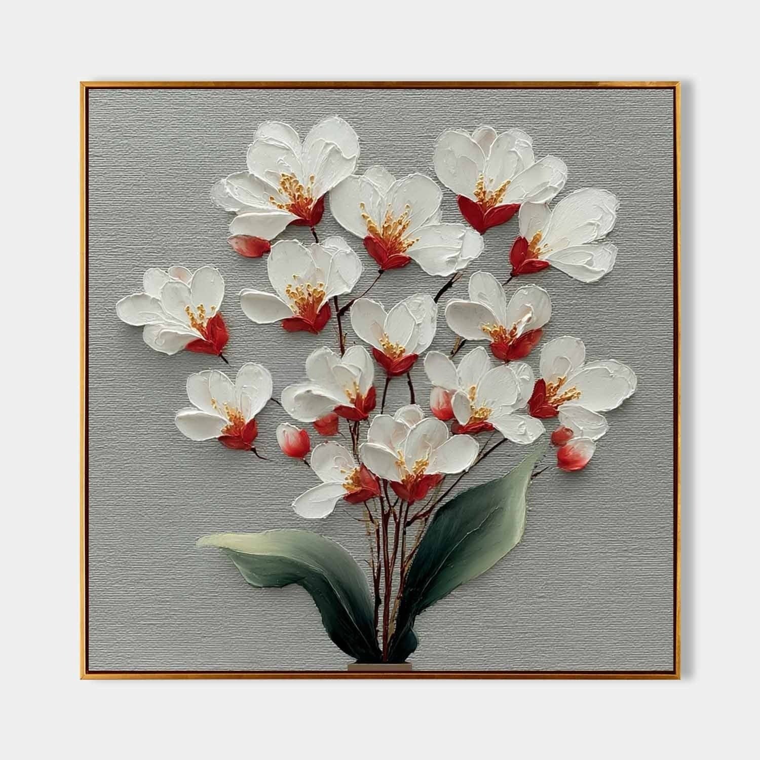 White Cherry Blossom 3D Textured Painting
