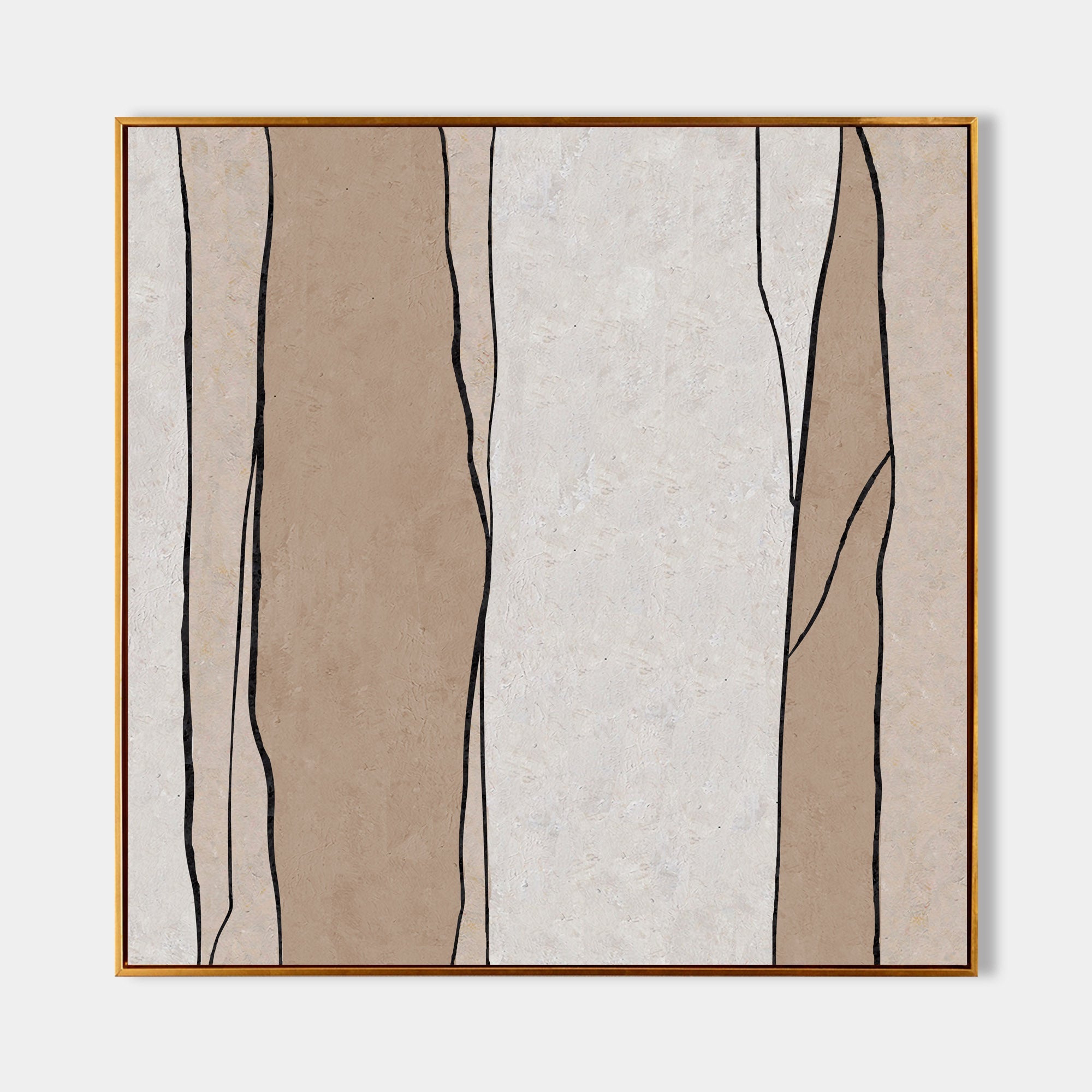 Minimalist Beige Black Line Pattern Painting