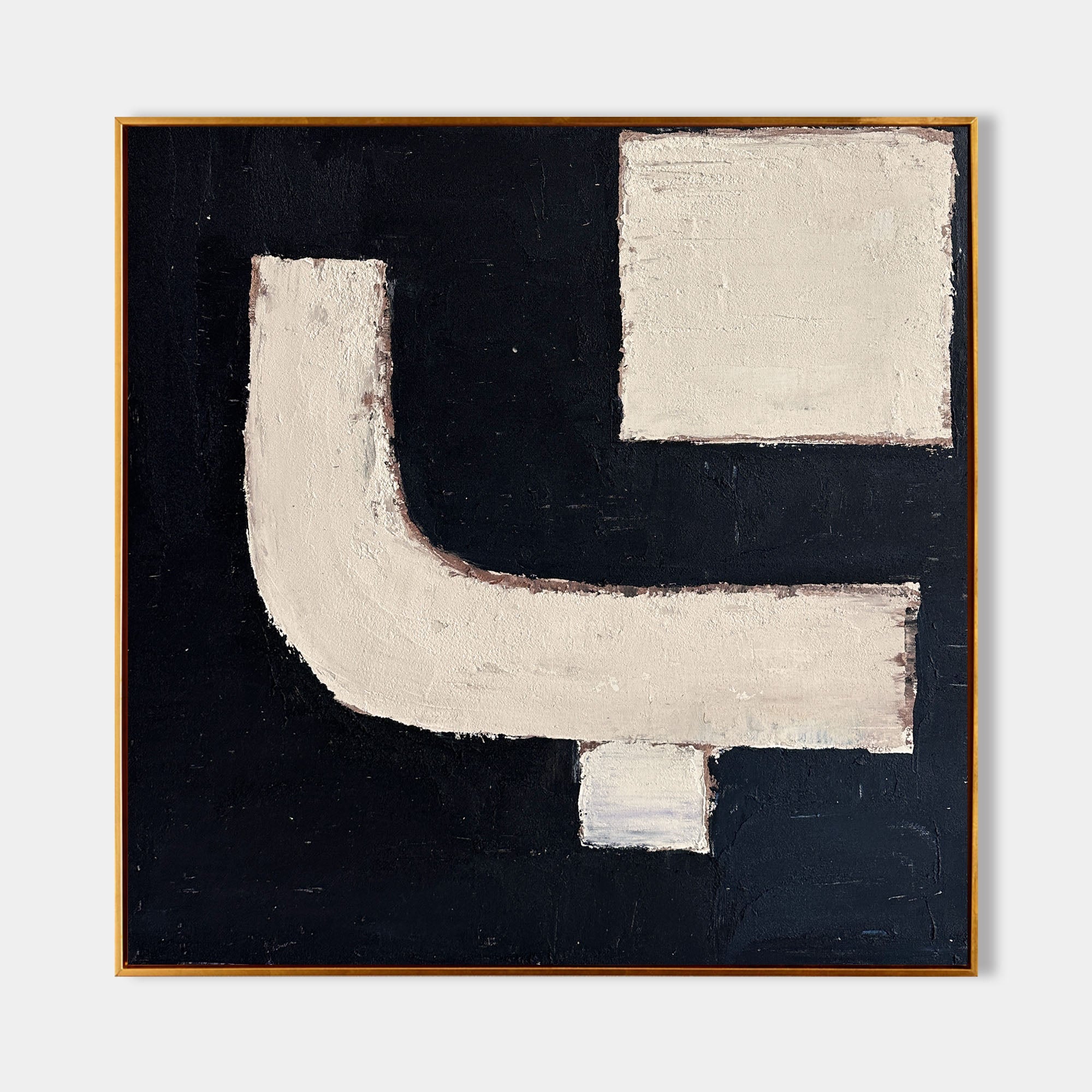Black‑Cream Square Geometric‑Block Impasto‑Textured Artwork