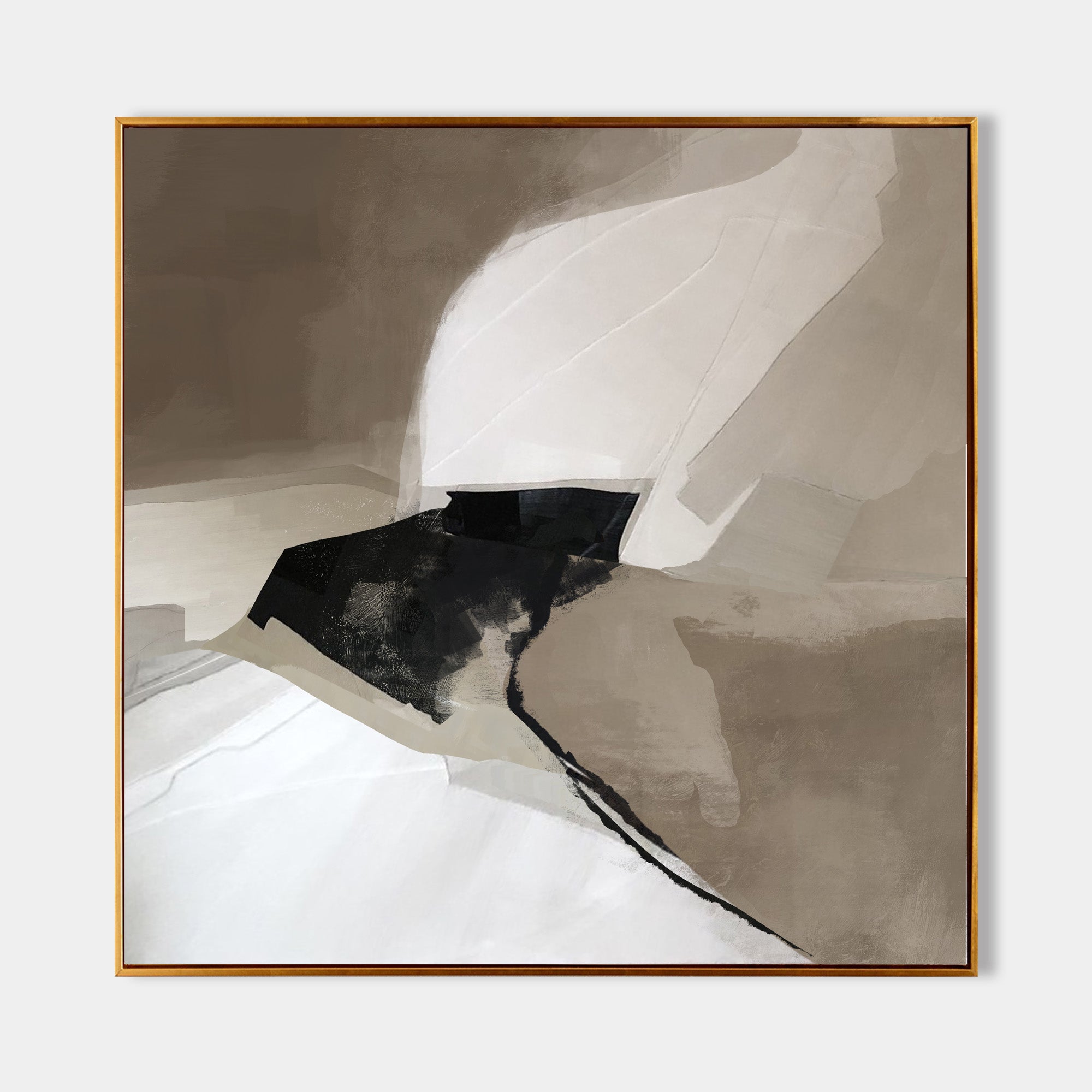Abstract Black Beige White Flowing Shape Painting