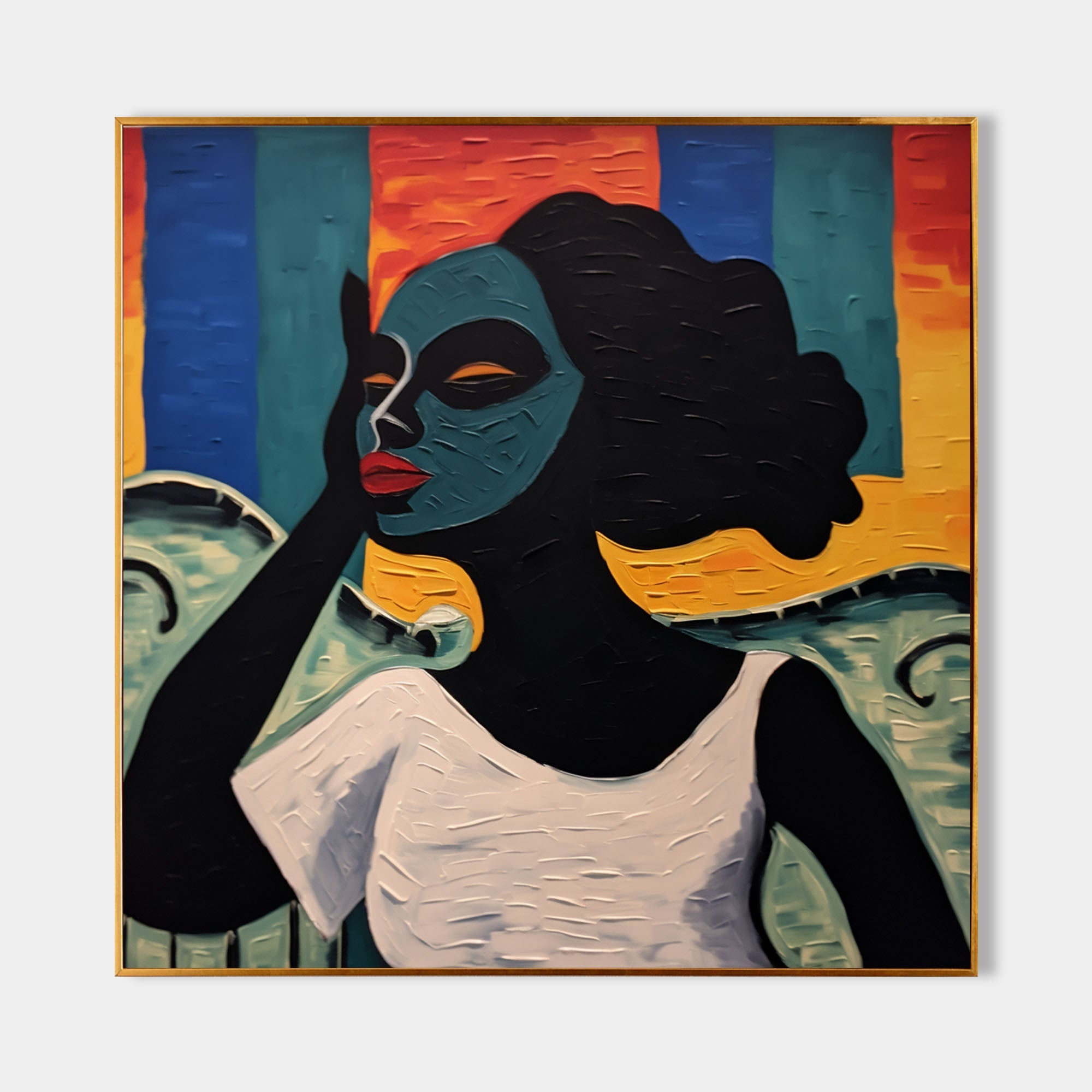 Wall Art Stylized Portrait Contemporary Figurative Linen