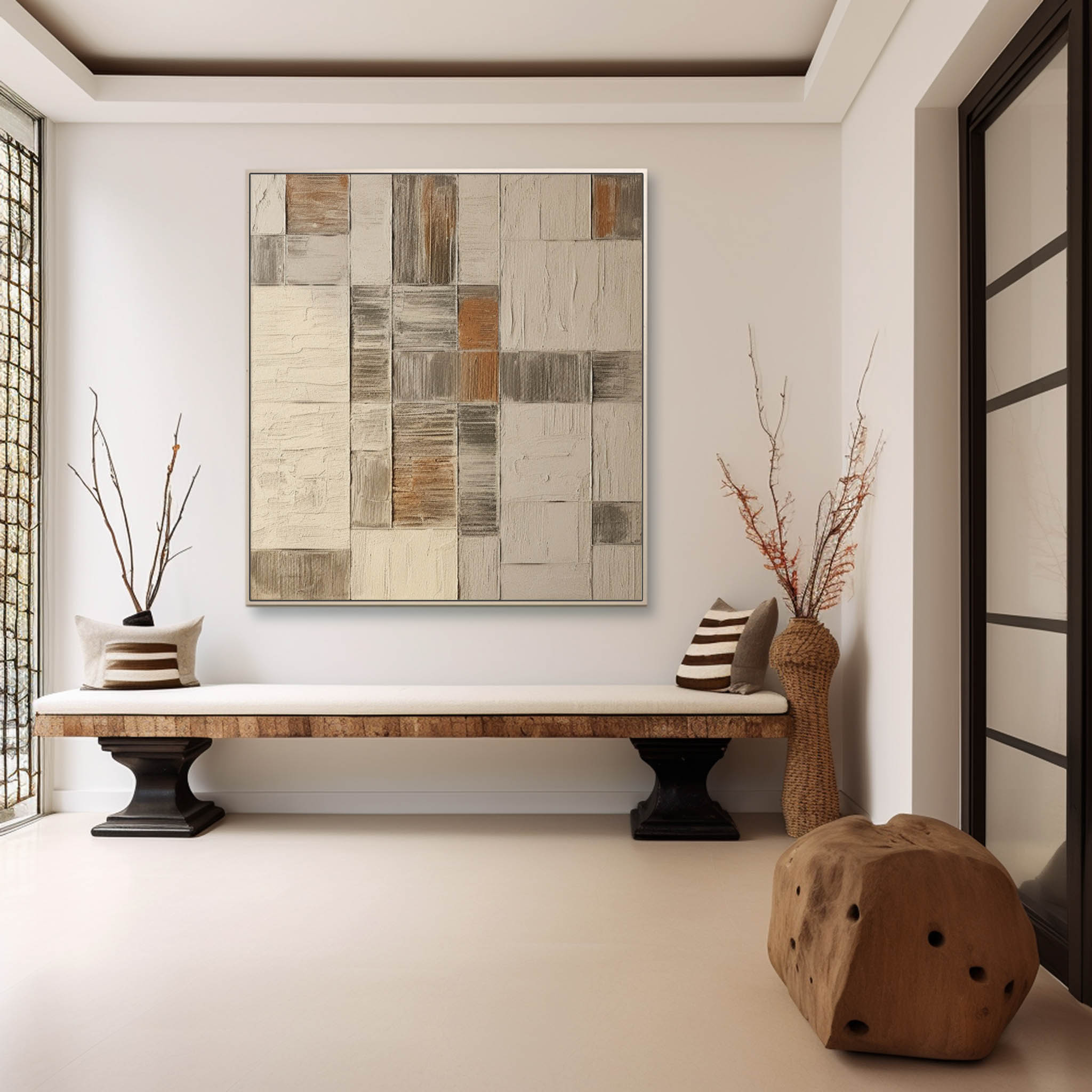 Wall Art Neutral Patchwork Plaster Canvas