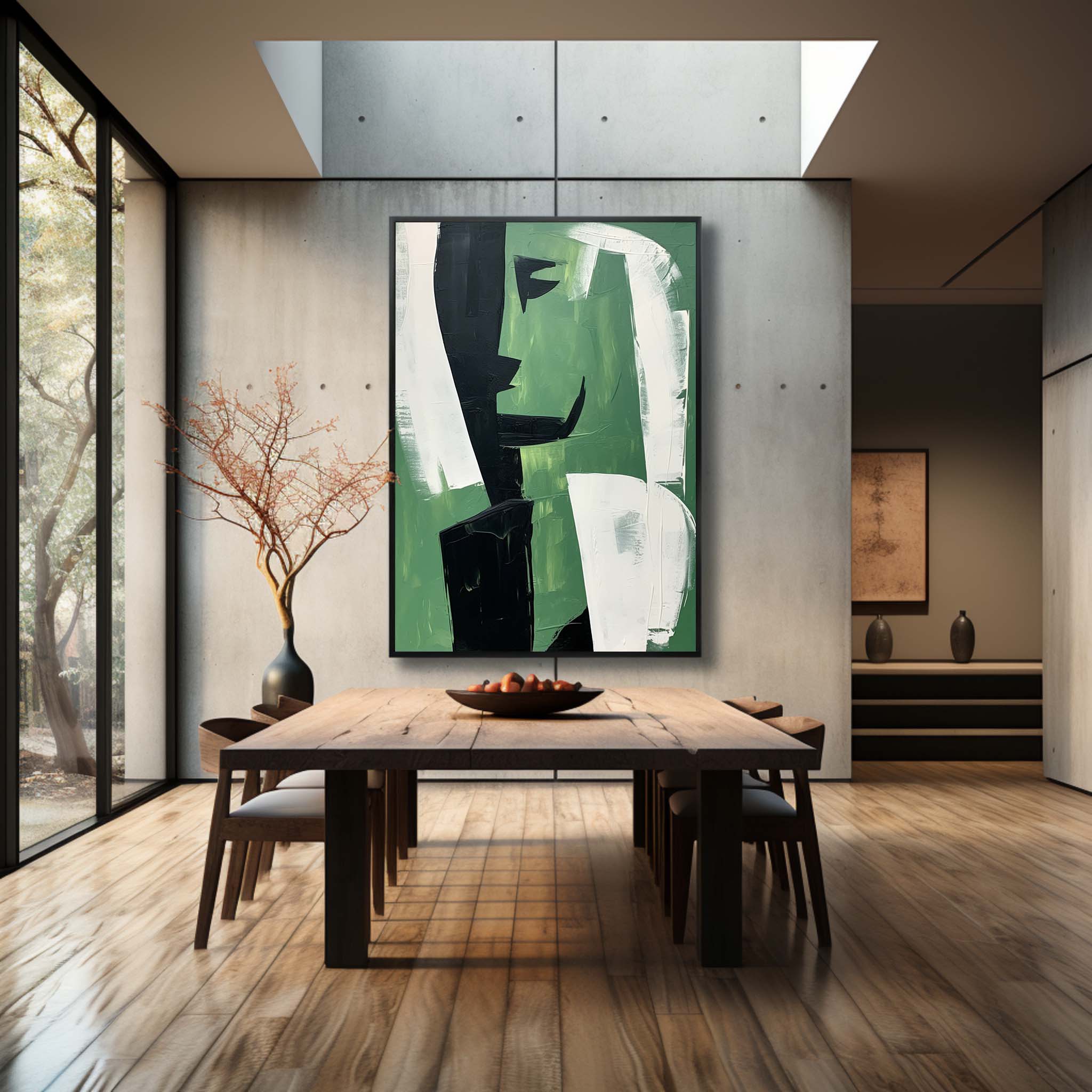 Wall Art Sage Green Black Abstract Face