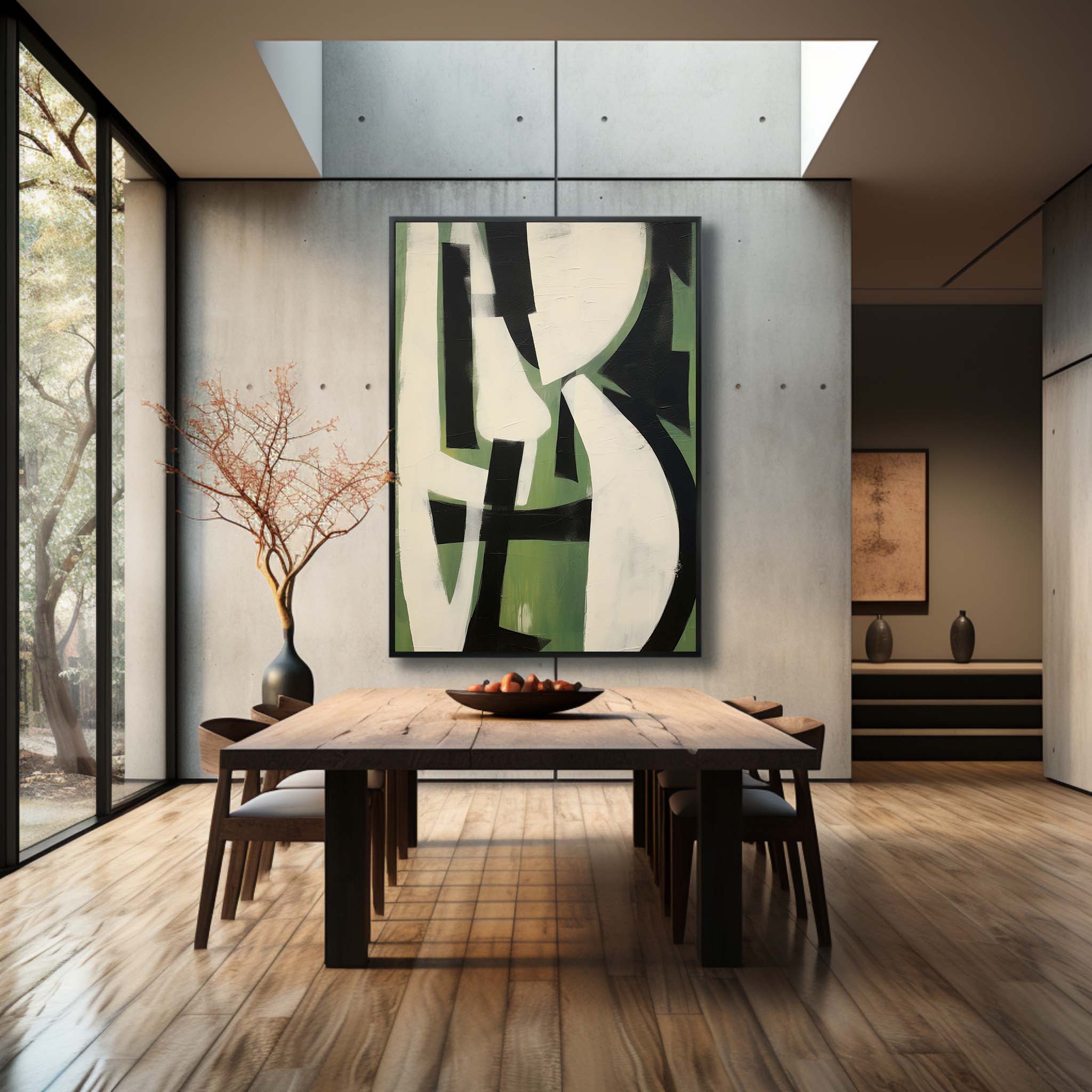 Wall Art Green Black White Geometric Abstract