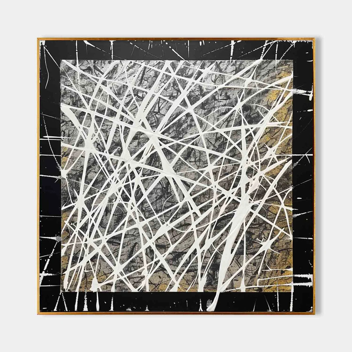Tactile Black Gold Oil Painting White Web-Lines Textures