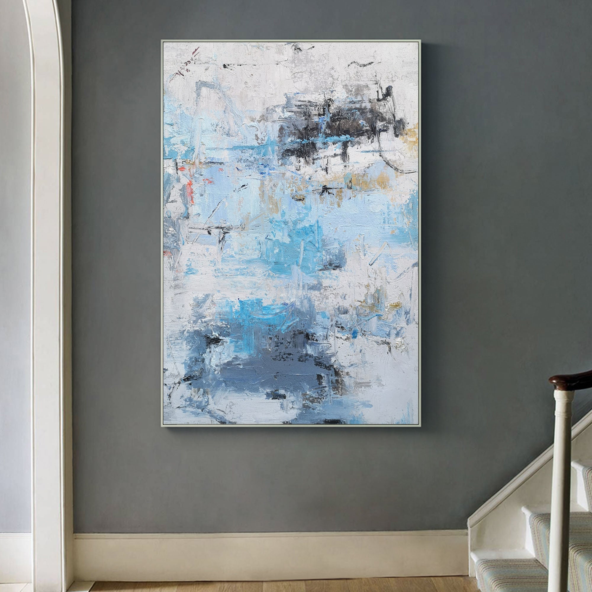 Modern Blue Grey Abstract Textured Painting