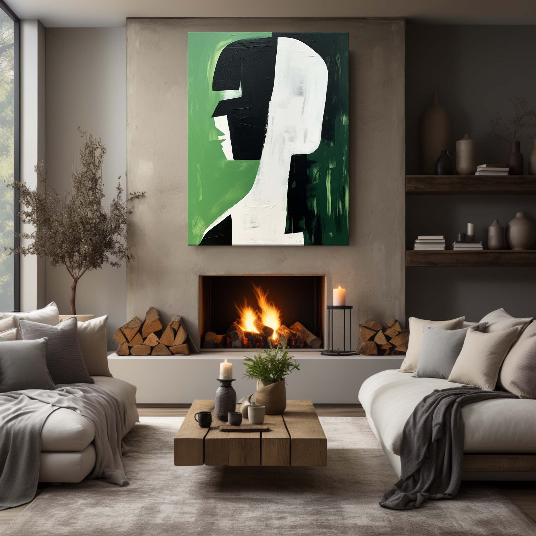 Wall Art Sage Green Black Abstract Woman