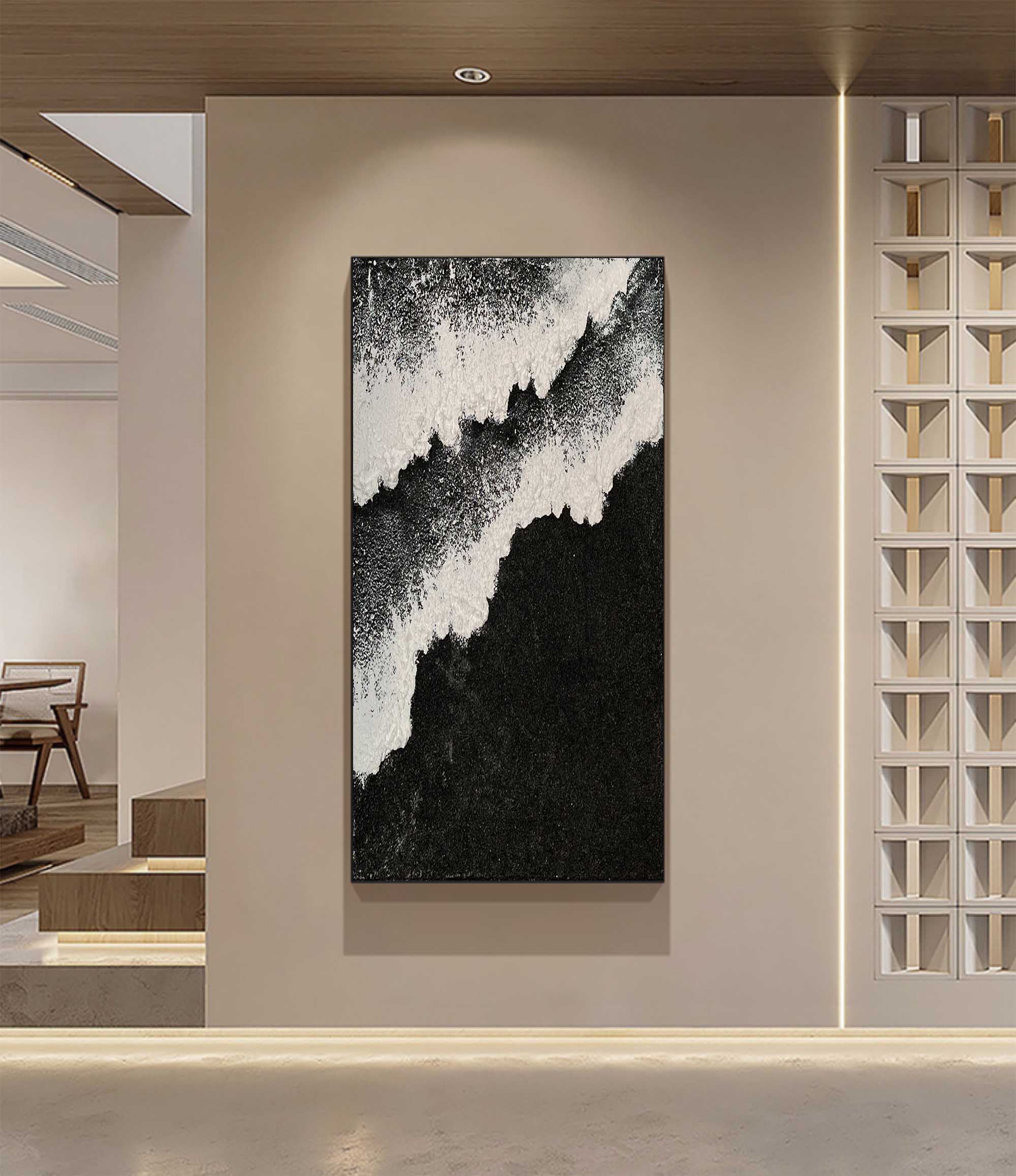 Wall Art Black White Mountain Wave Abstract