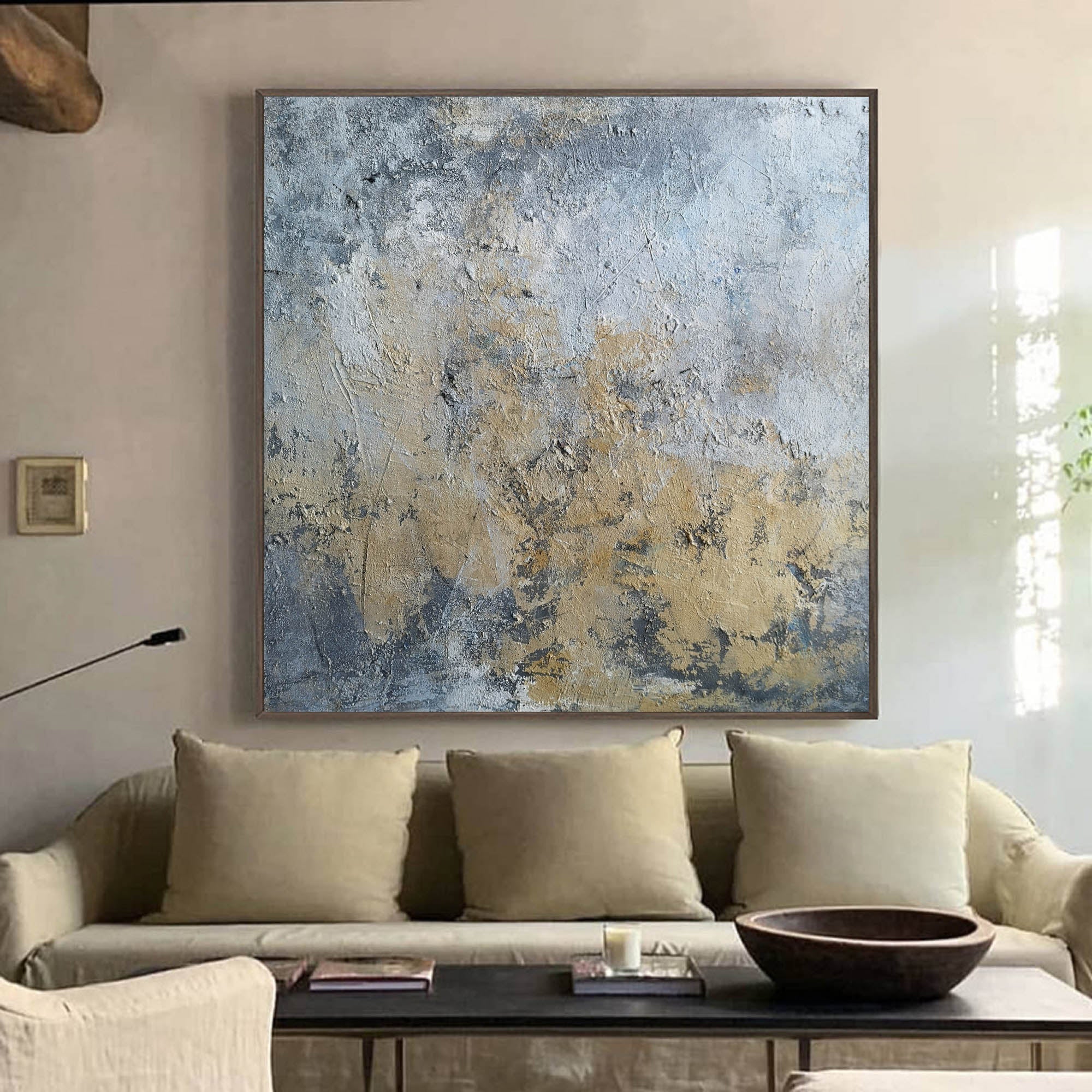Yellow Grey Abstract Painting 40'' X 40'' IS11 - Neutralighting