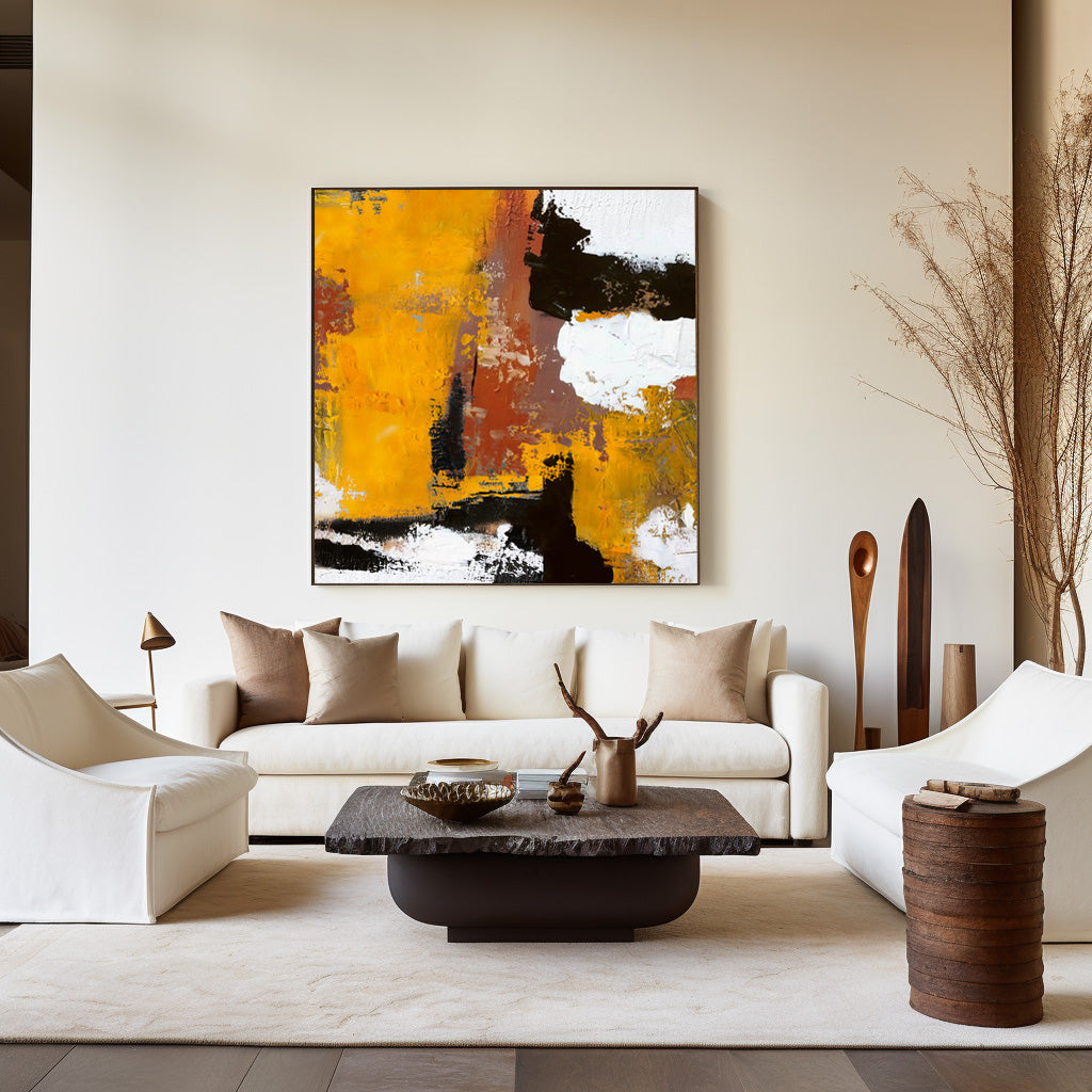 Vibrant Warm‑Tone Abstract  Bold Brushstroke Heavy Impasto Textured Artwork
