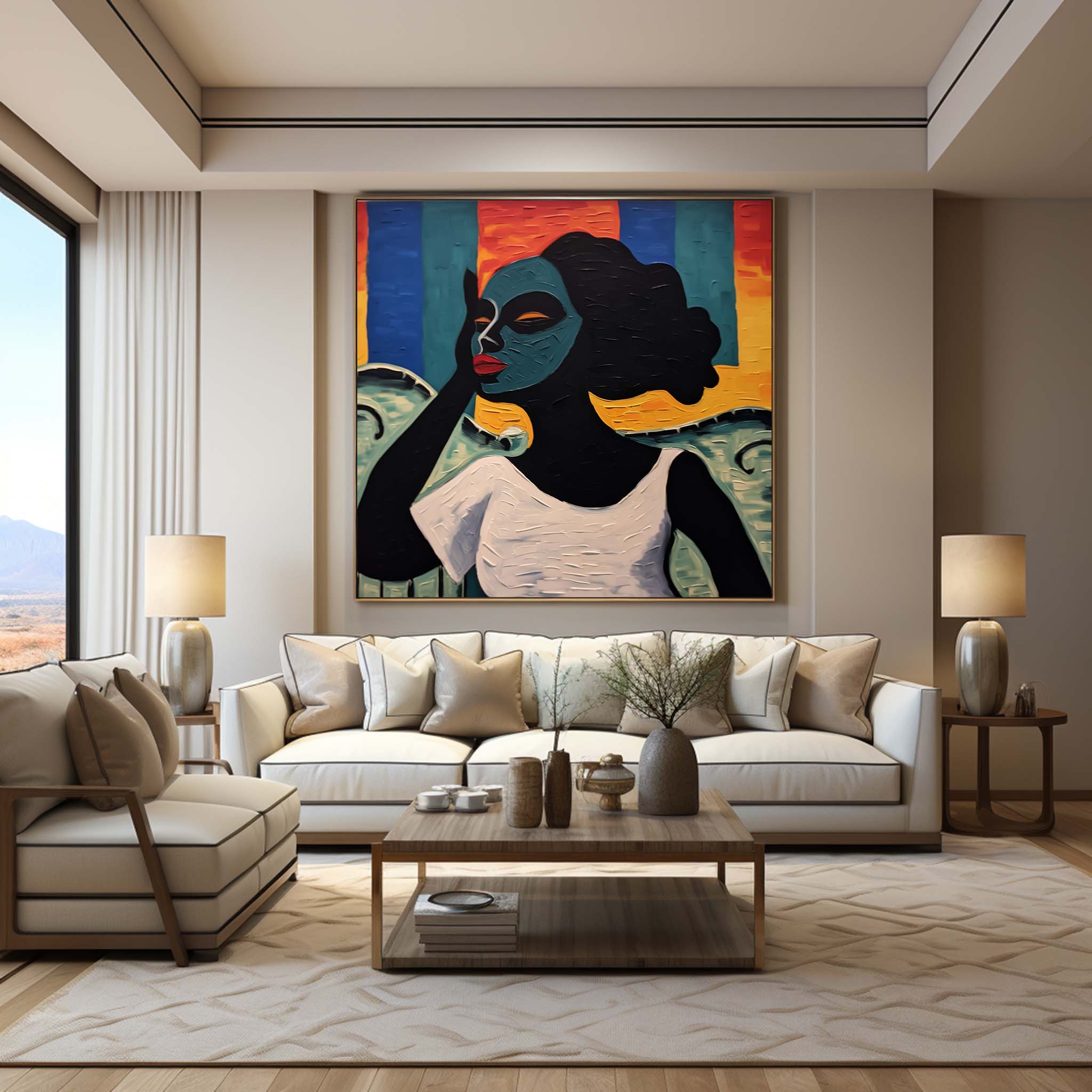 Wall Art Stylized Portrait Contemporary Figurative Linen