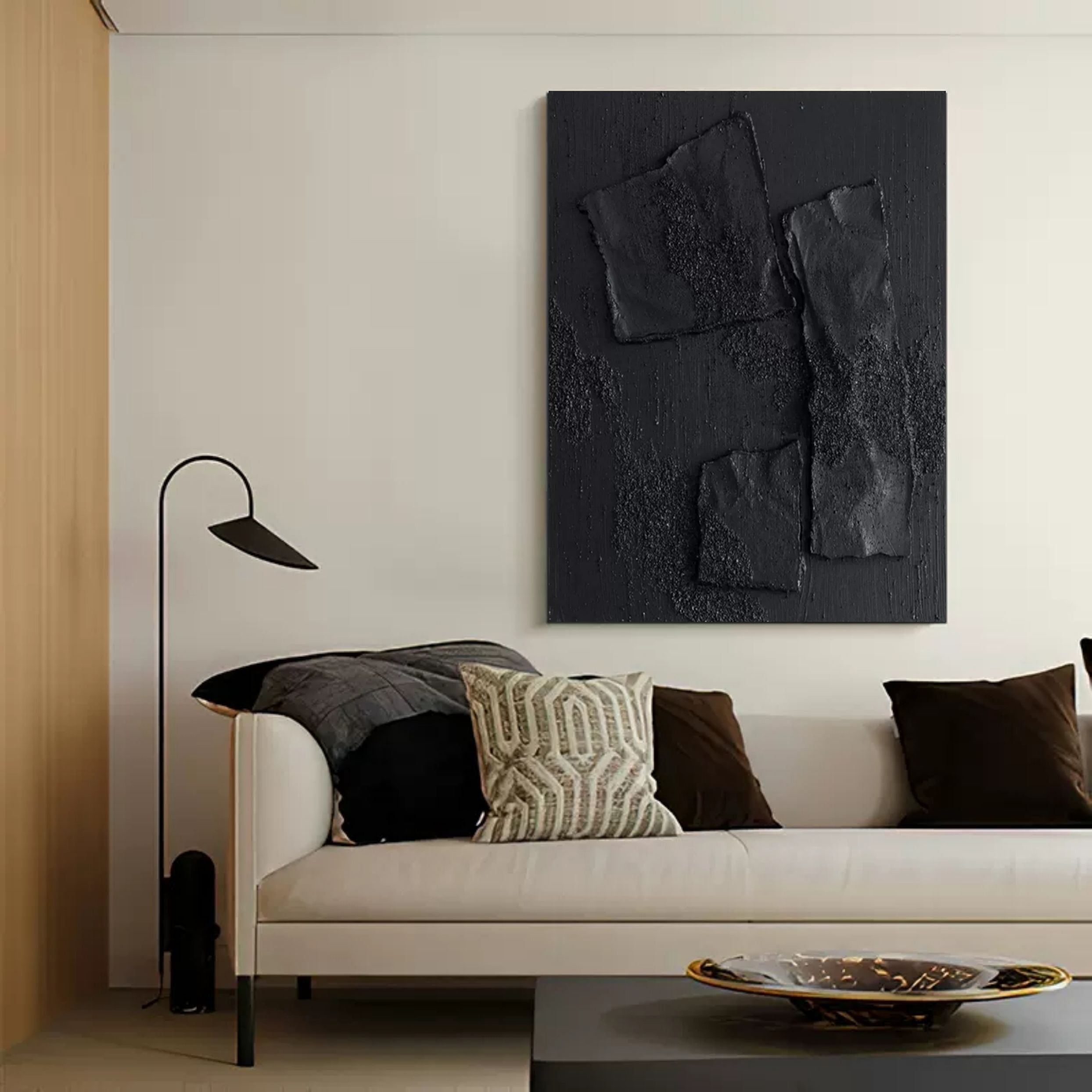 Wall Art Black Monochrome Irregular Block