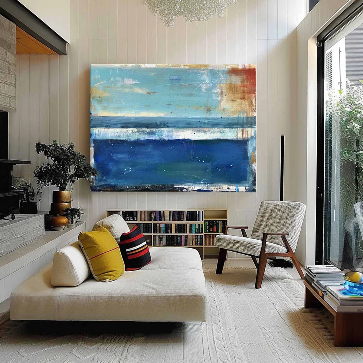 Tactile Layered Oil Painting Teal Blue Tones Calm