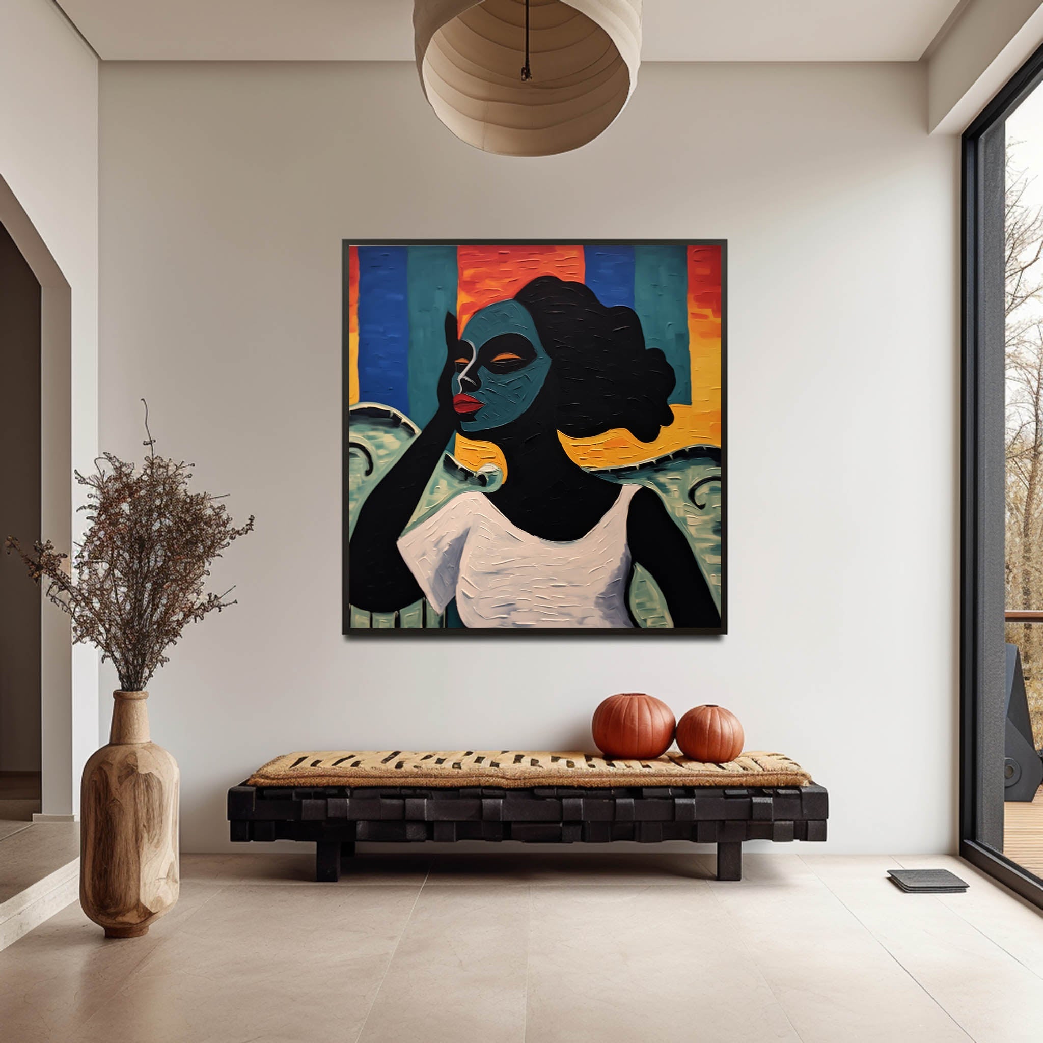 Wall Art Stylized Portrait Contemporary Figurative Linen