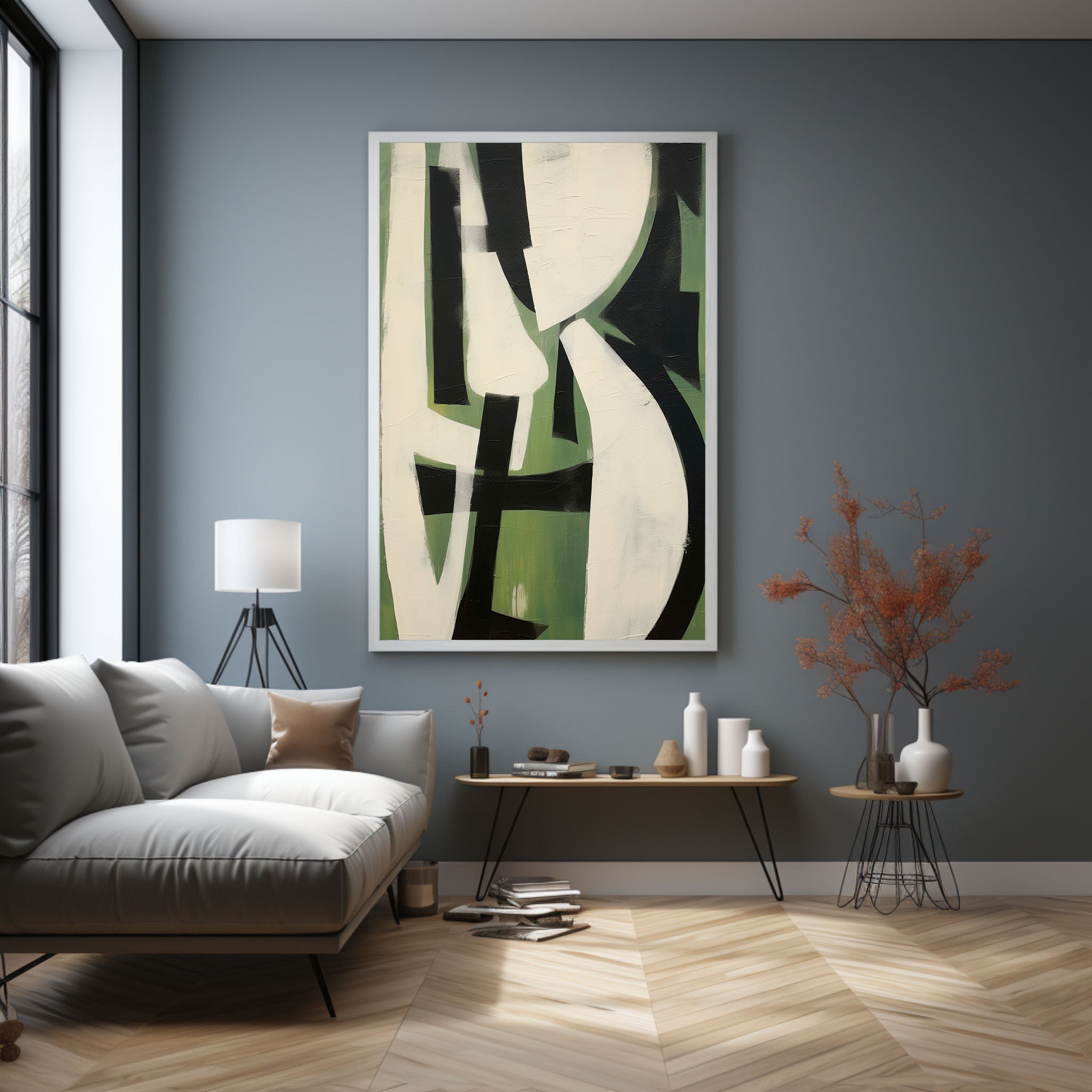 Wall Art Green Black White Geometric Abstract
