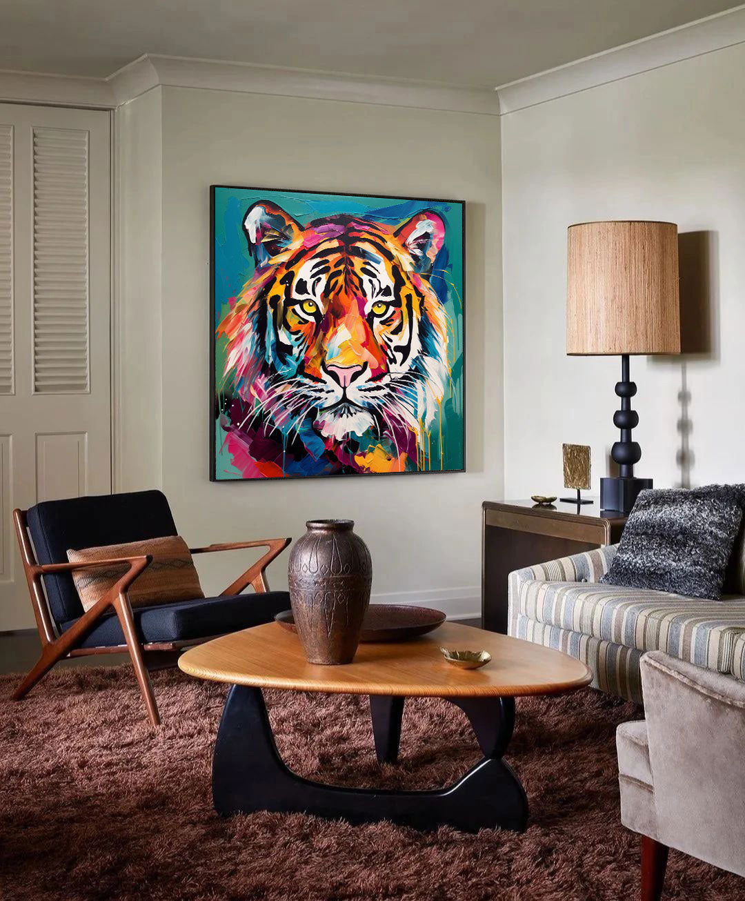 Neon Hued Tiger Portrait Wall Art
