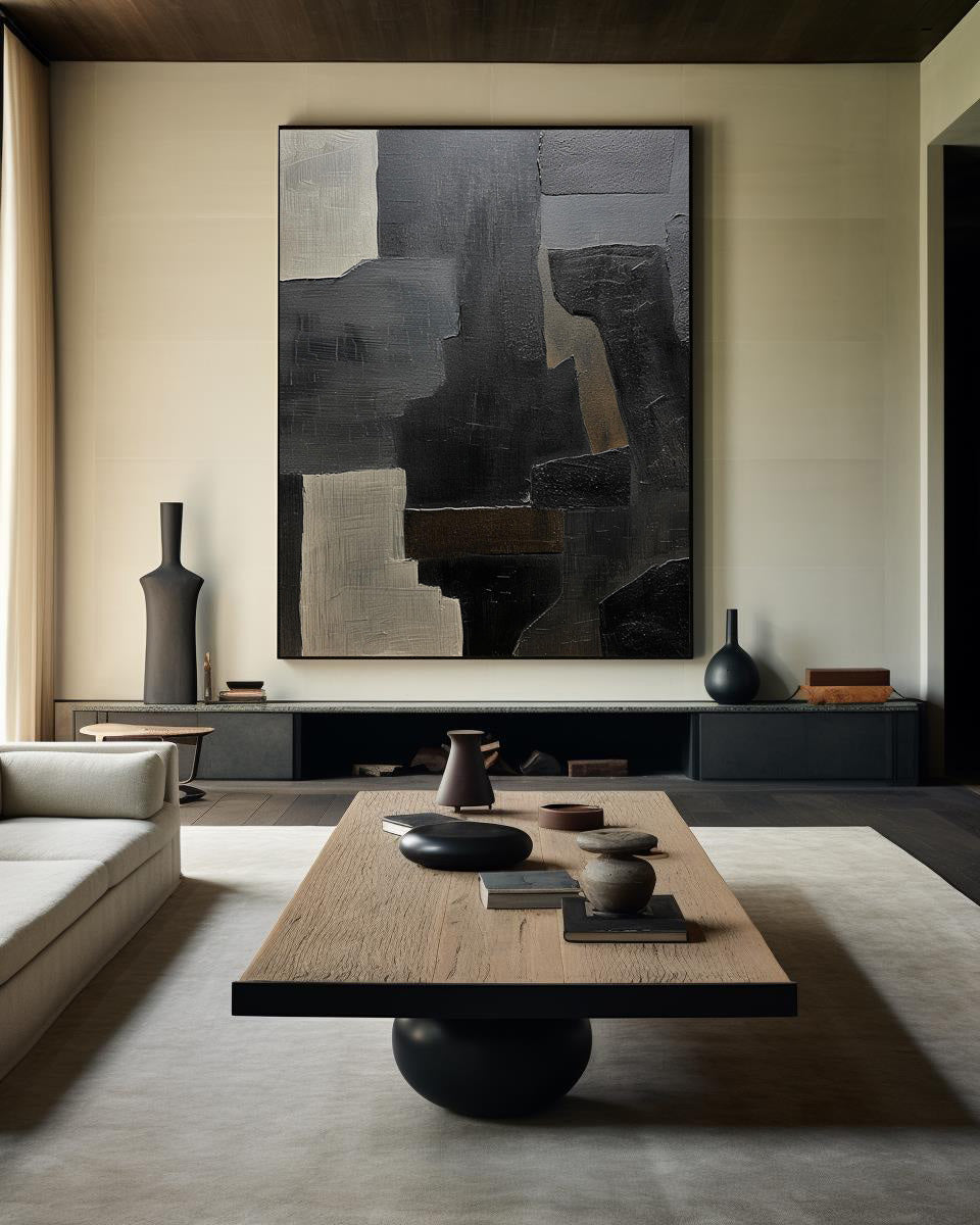 Black Charcoal Beige Abstract Painting