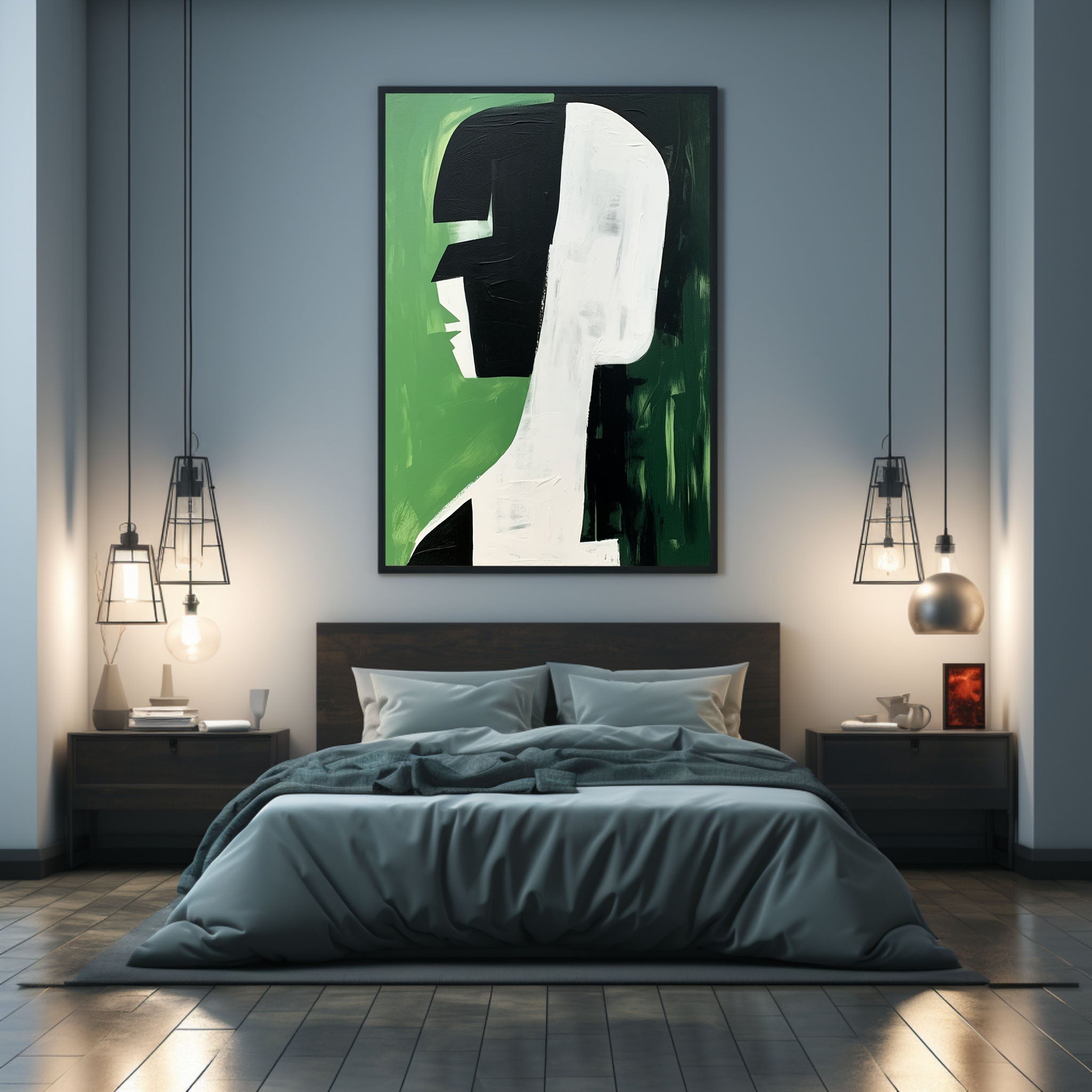 Wall Art Sage Green Black Abstract Woman