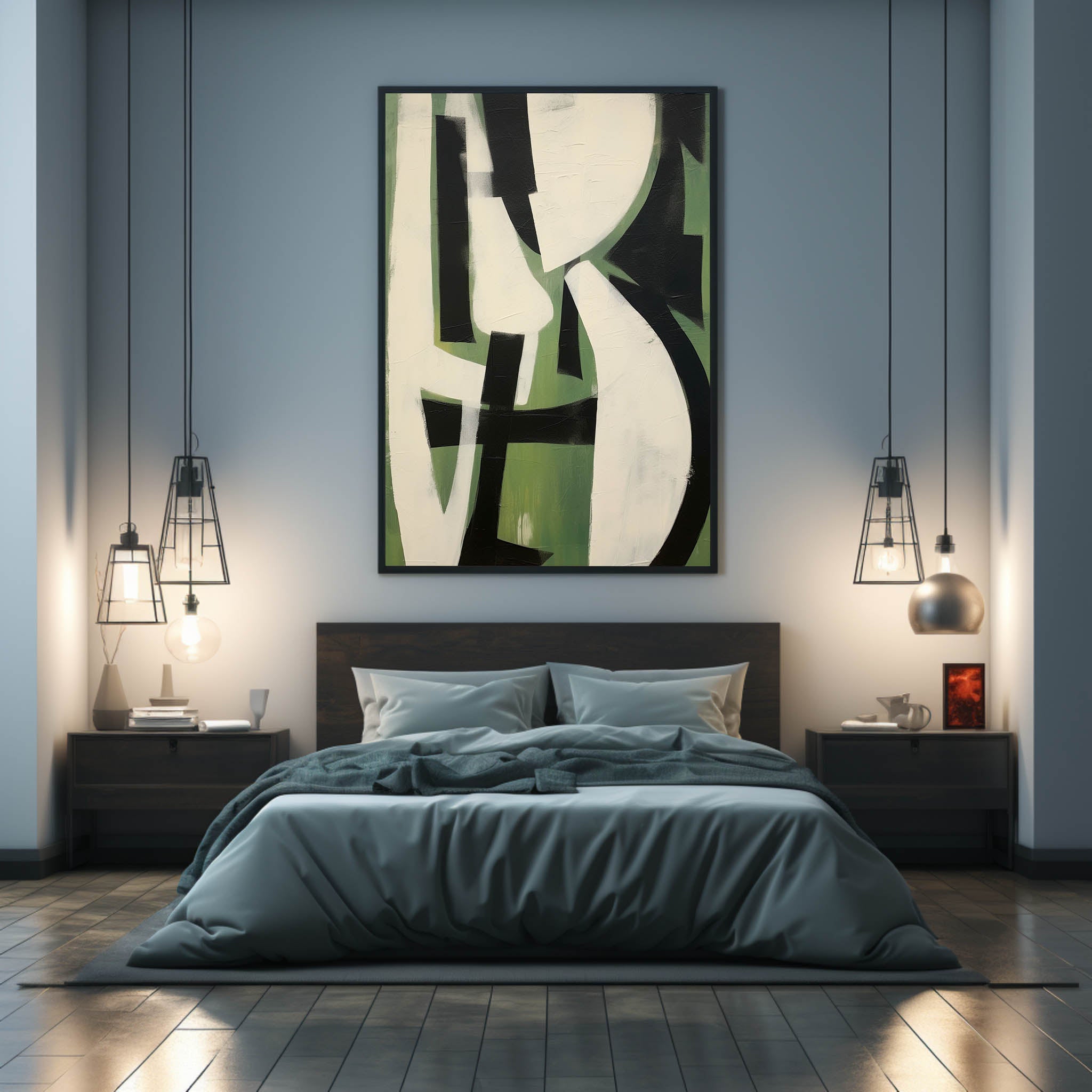 Wall Art Green Black White Geometric Abstract