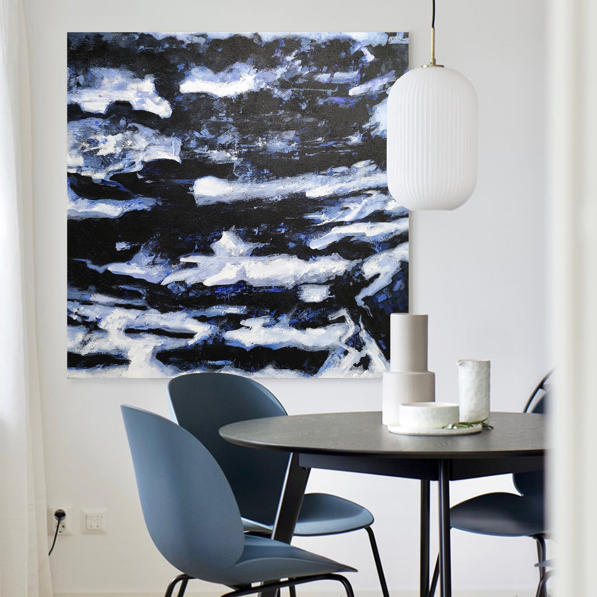 Deep Blue Blakc Abstract Painting