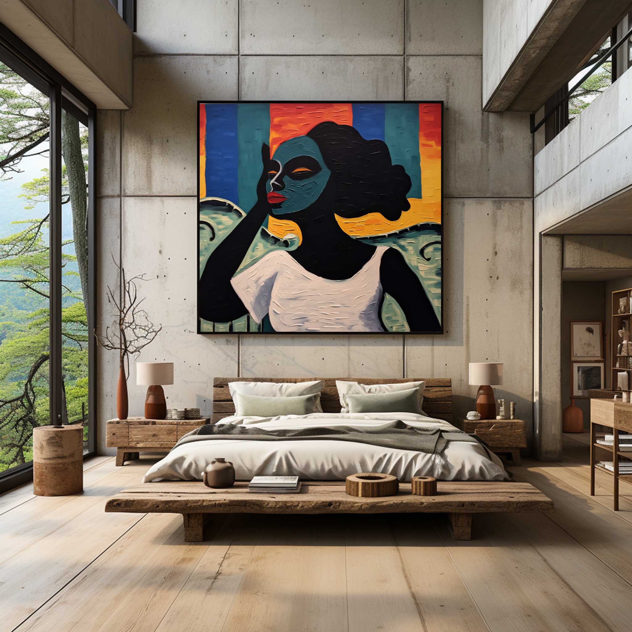 Wall Art Stylized Portrait Contemporary Figurative Linen