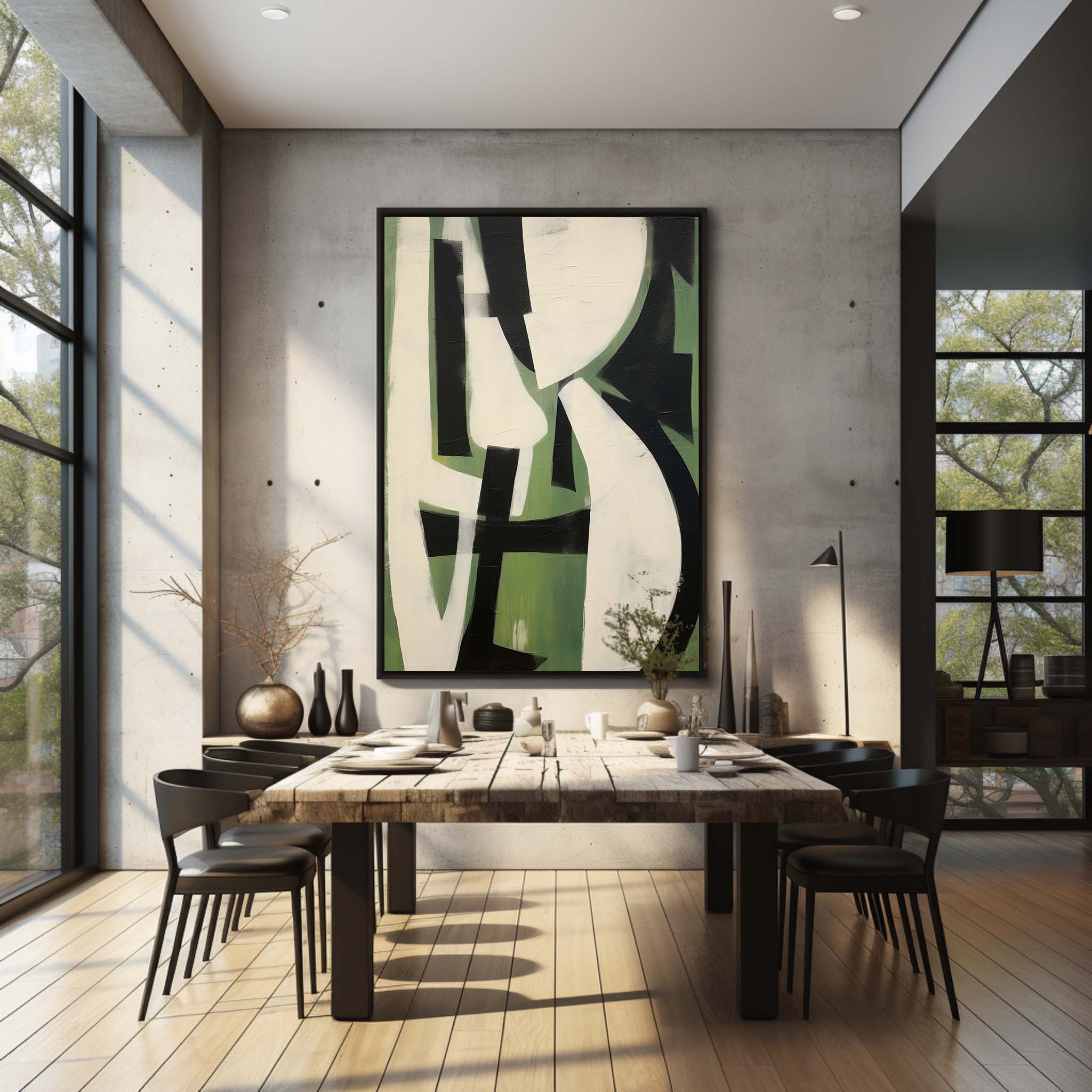 Wall Art Green Black White Geometric Abstract