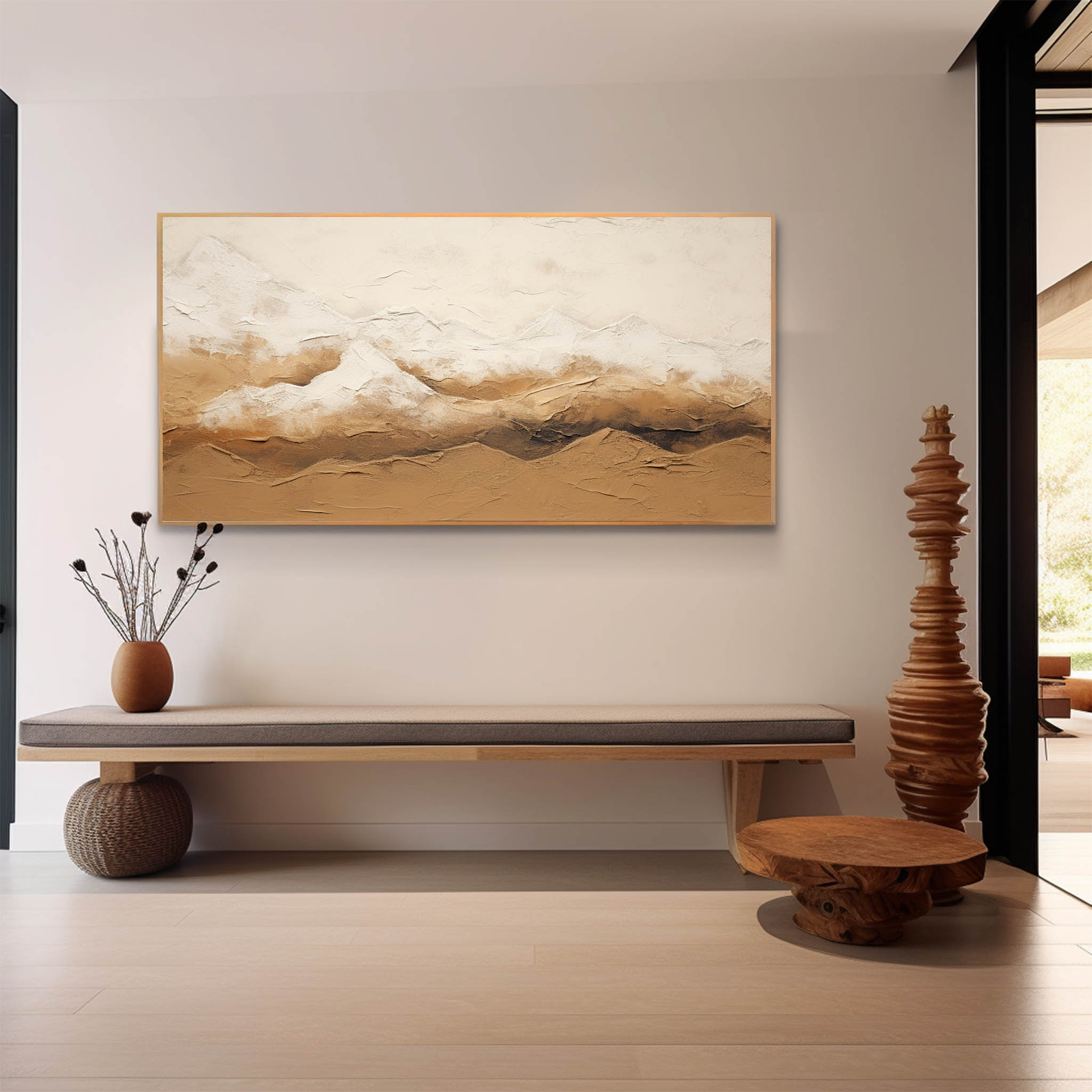 Wall Art Beige Mountain Plaster Landscape Canvas