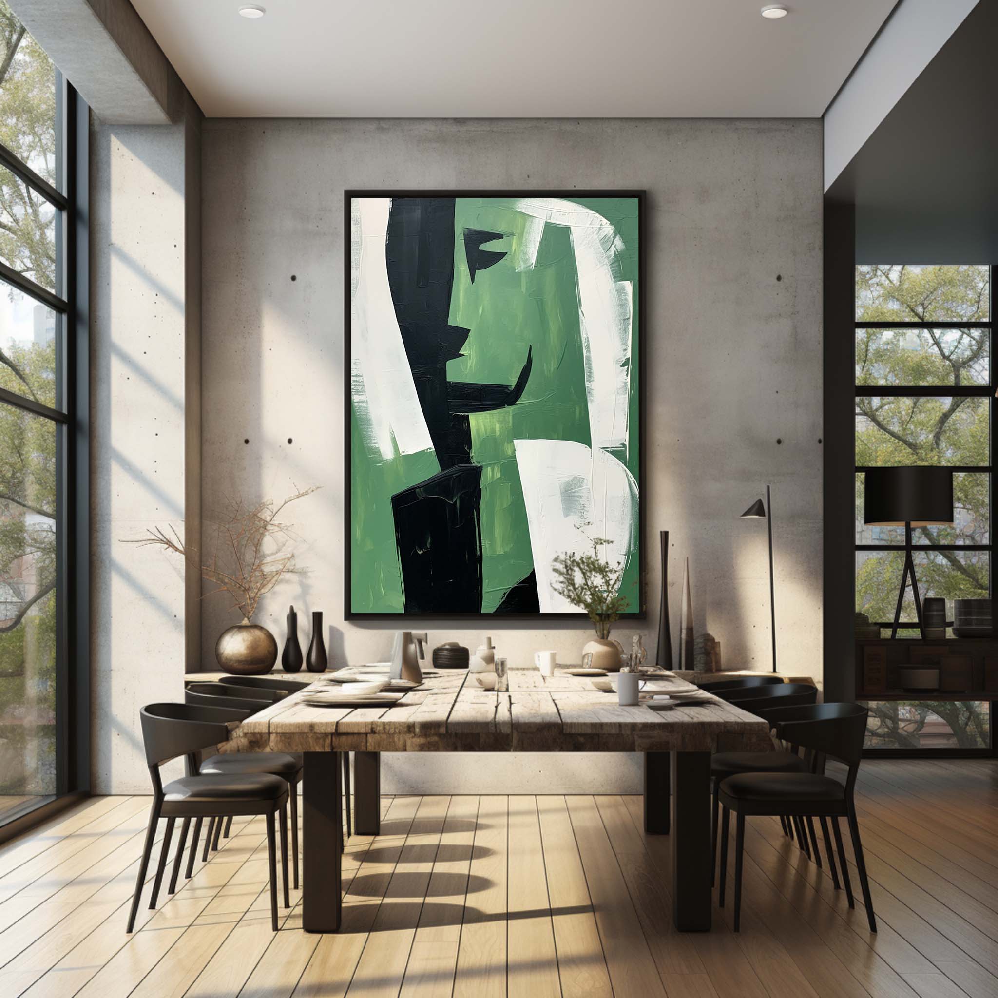 Wall Art Sage Green Black Abstract Face