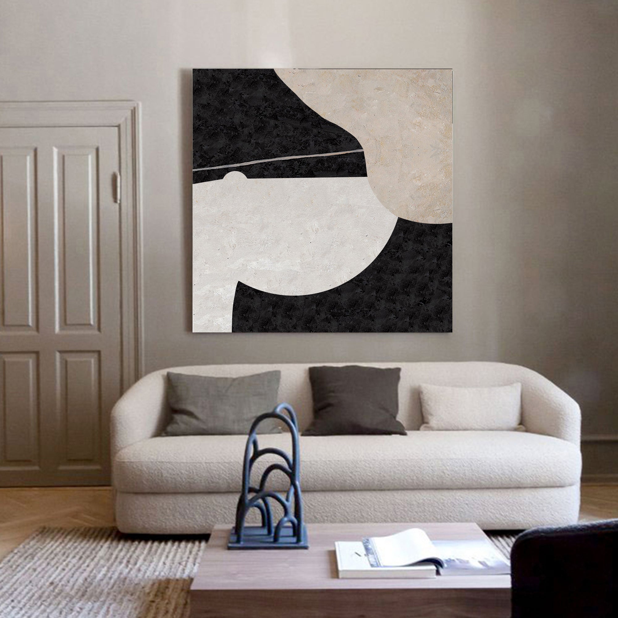 Black‑Beige Square Minimalist Geometric Shape Textured Artwork