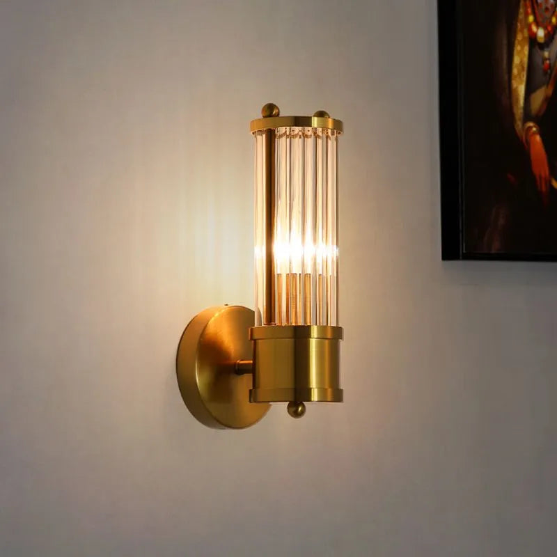 Kristy American Cylindrical Elegant Gold Glass/Metal Vanity Wall Lamp - Neutralighting