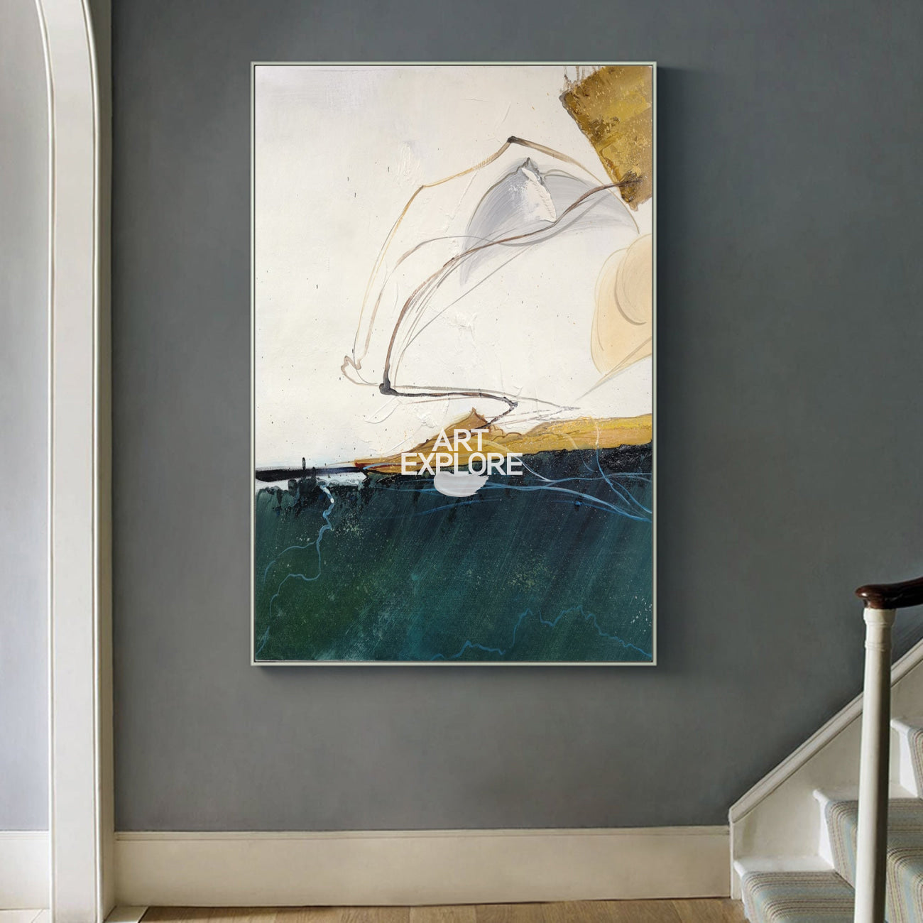 Wall Art Gold Abstract Coastal Landscape Modern Texture Living Room | Neutralighting