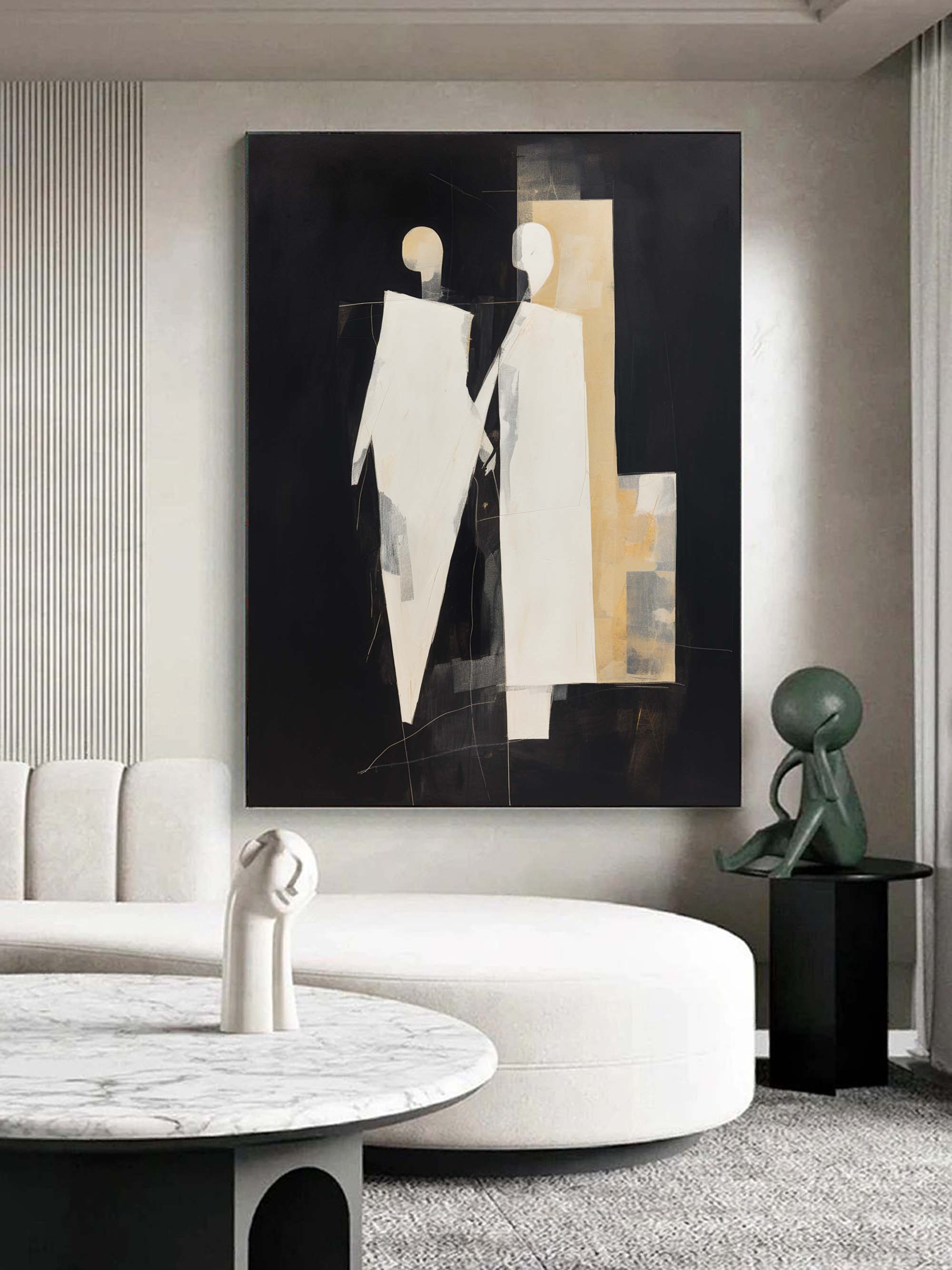 Wall Art Black Beige Abstract Figure Collage