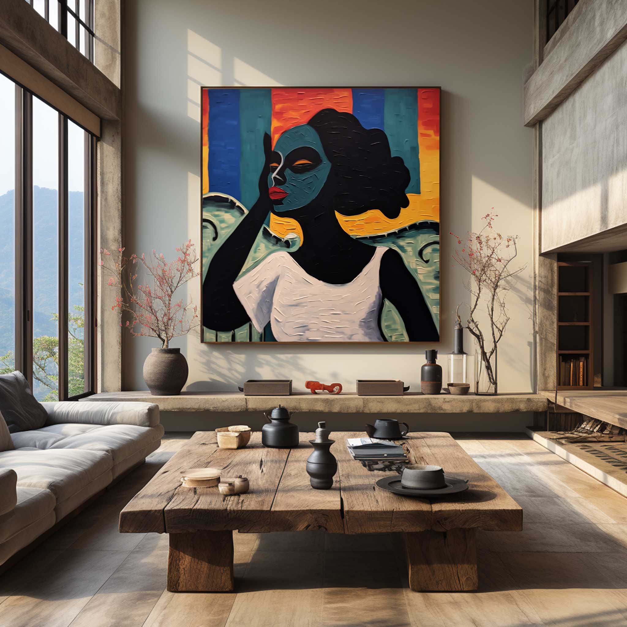Wall Art Stylized Portrait Contemporary Figurative Linen