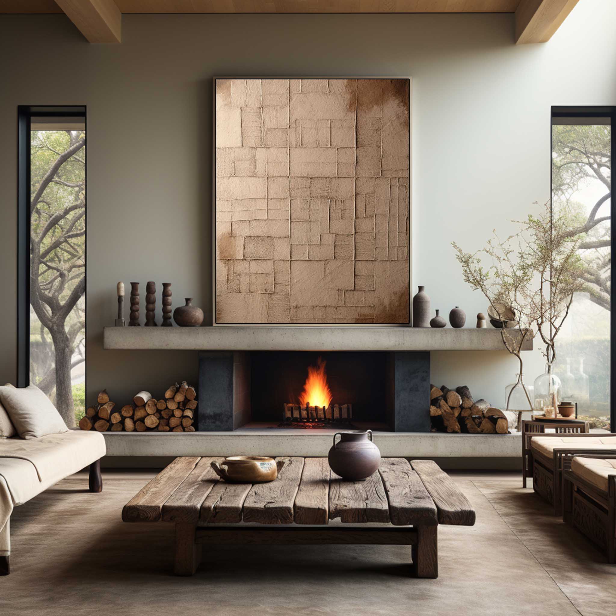 Wall Art Brown Geometric Plaster Relief