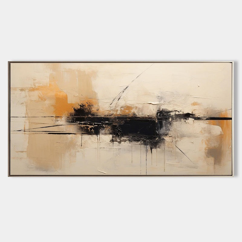 Beige Black Orange Abstract Painting