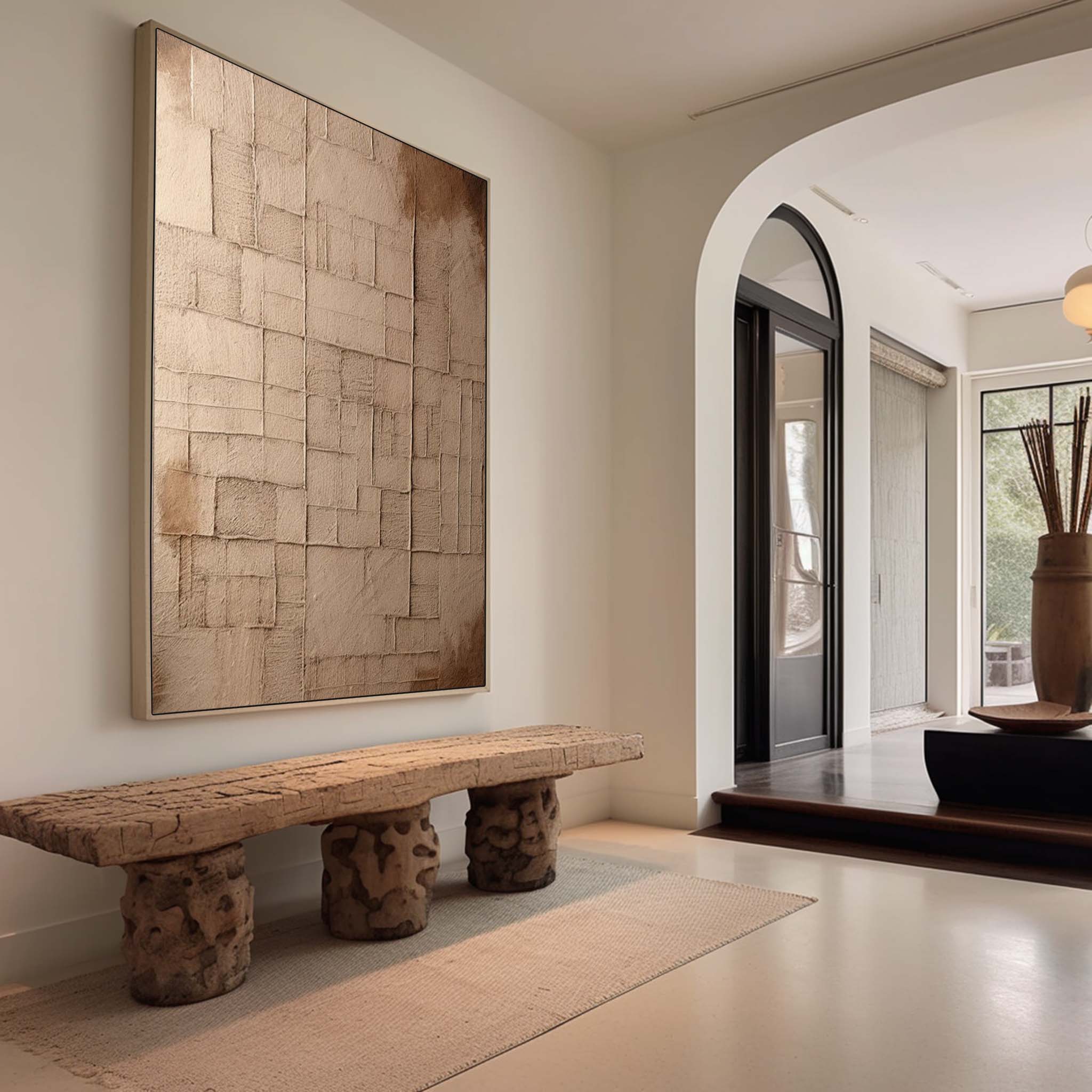 Wall Art Brown Geometric Plaster Relief