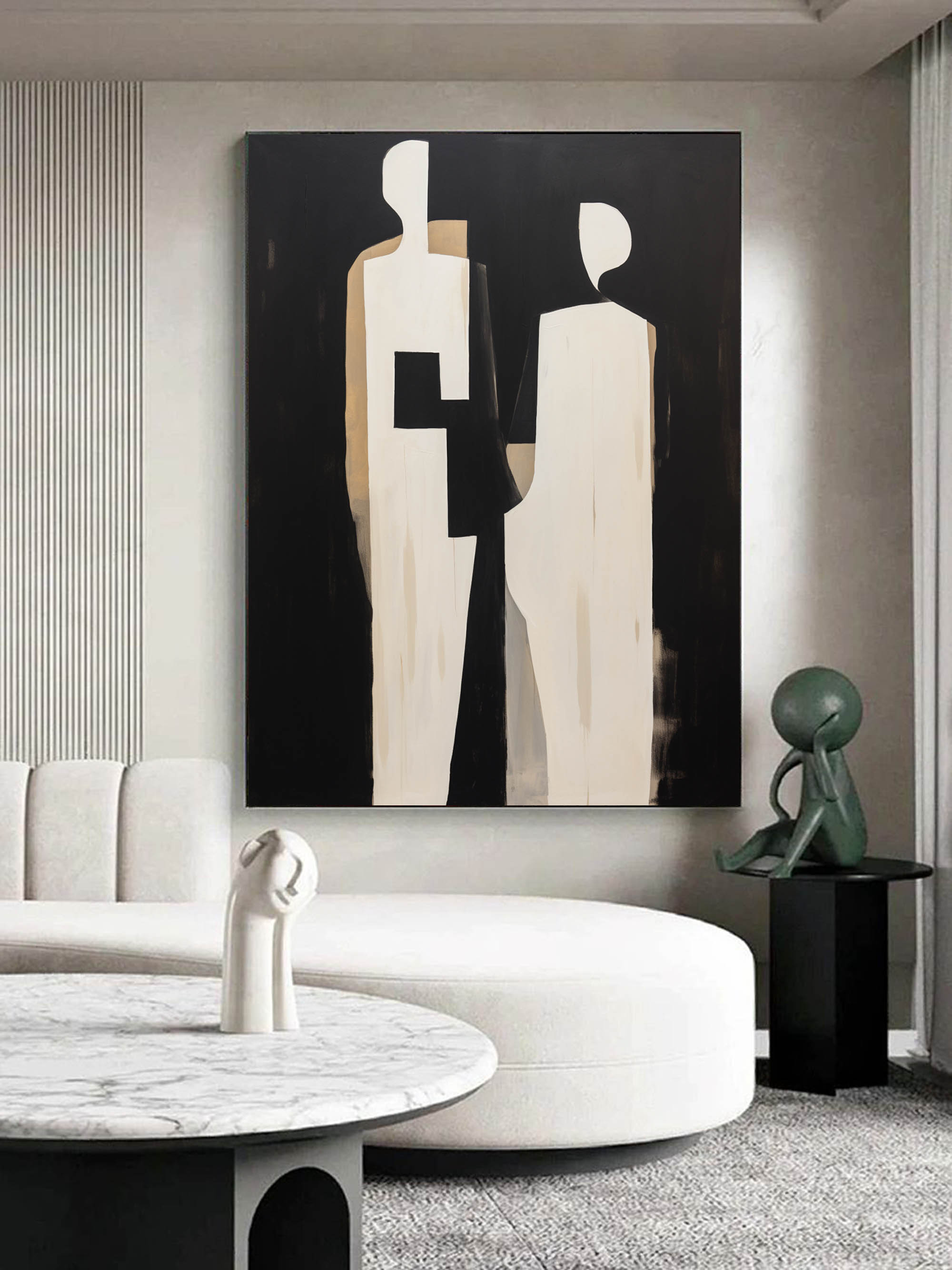 Wall Art Black Beige Abstract Couple