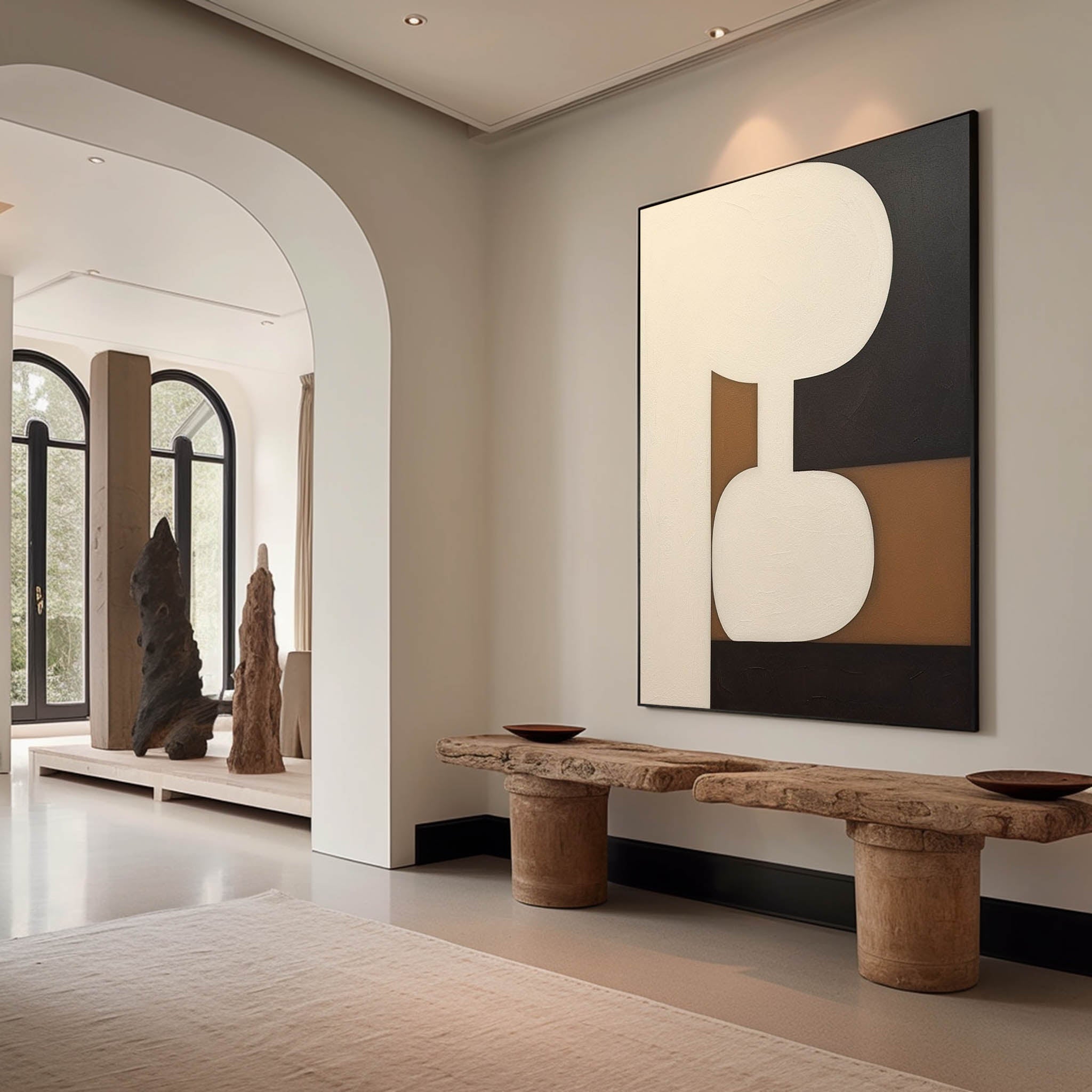Wall Art Beige Brown Abstract Shape Plaster