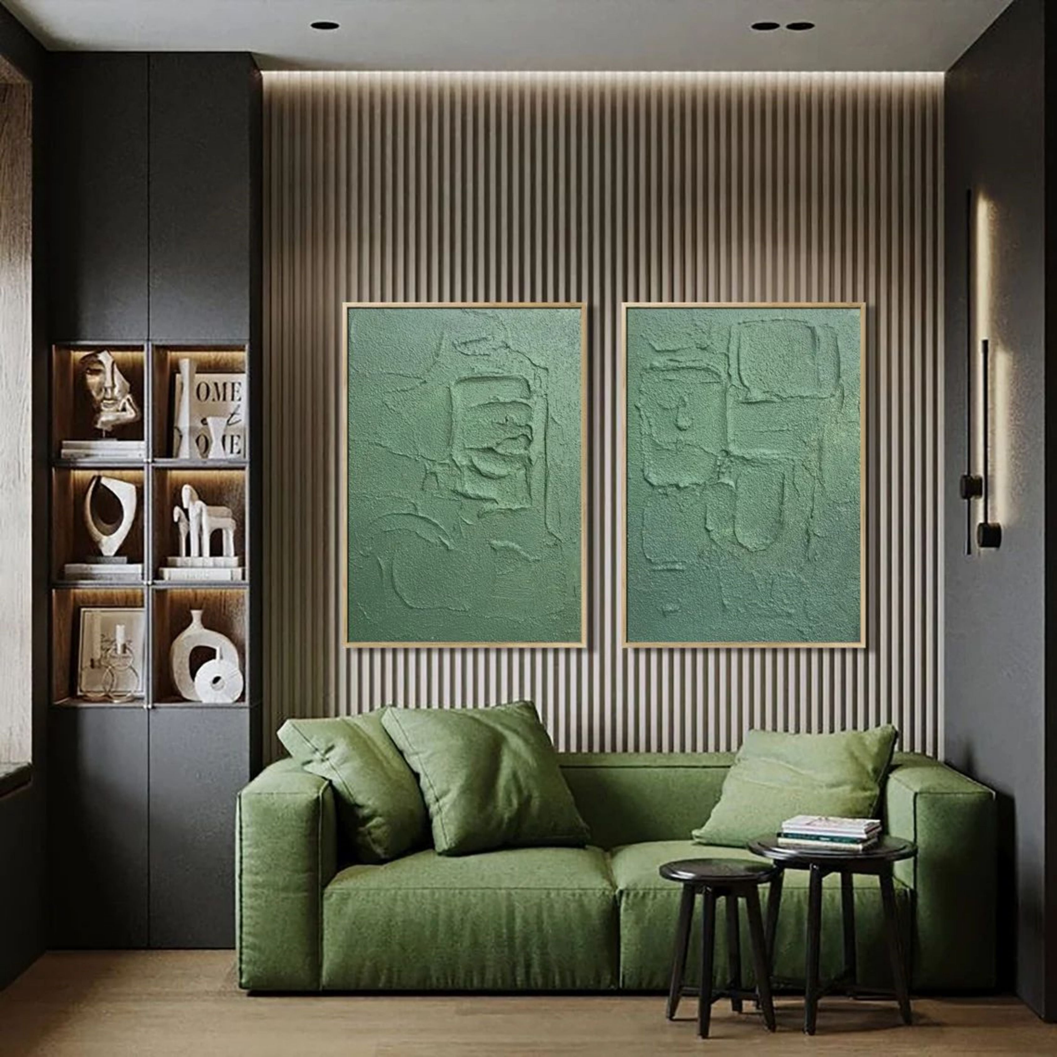 Wall Art Vertical Abstract Geometric Relief Sage Green