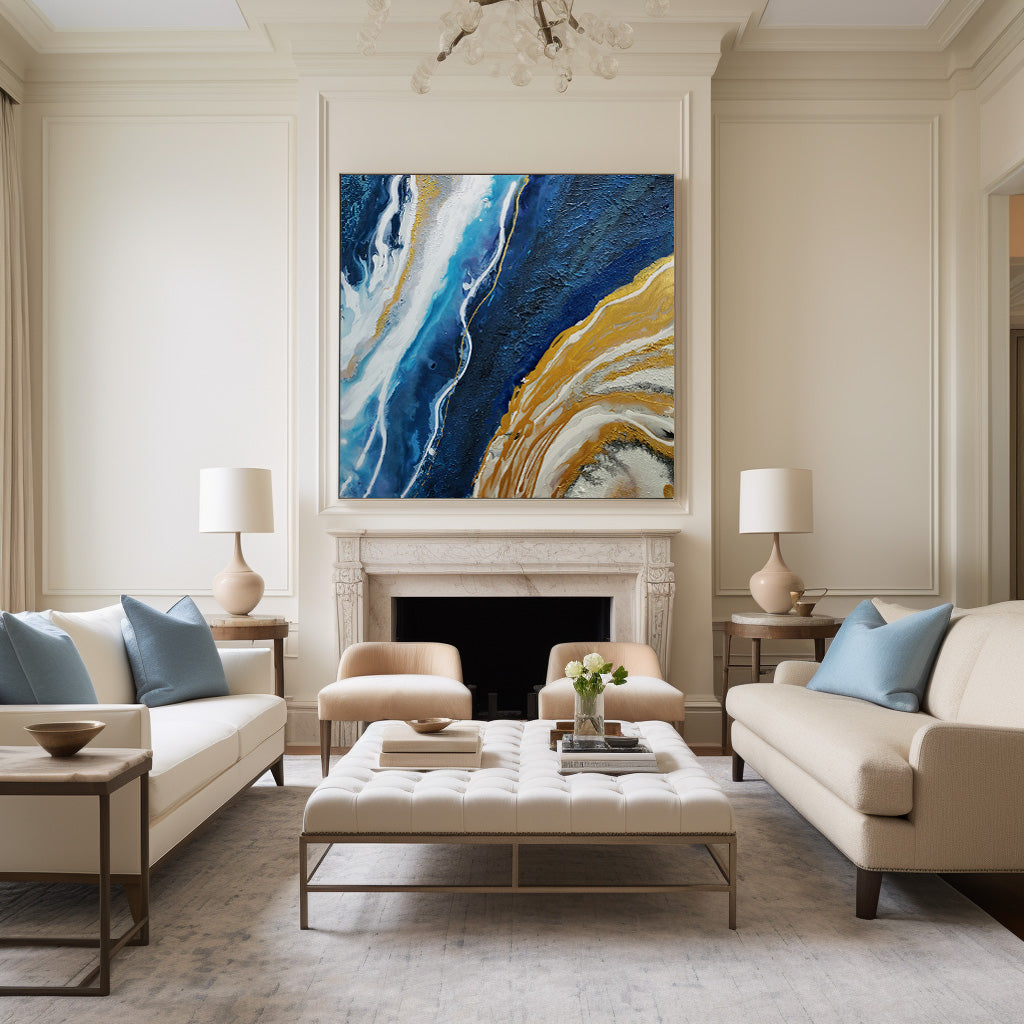Gold Blue Abstract Art