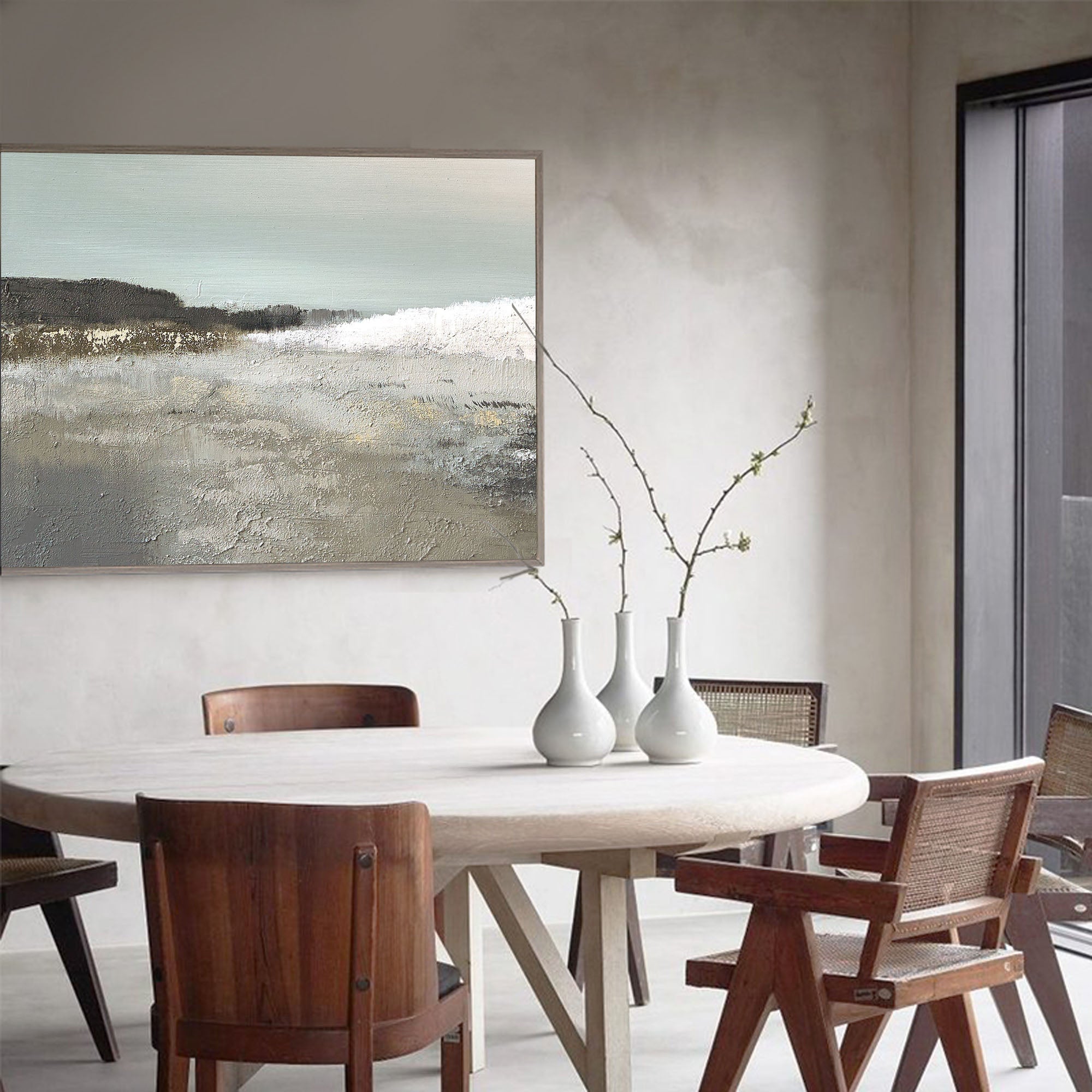 Misty Coastal Horizon Textured Landscape Wall Art