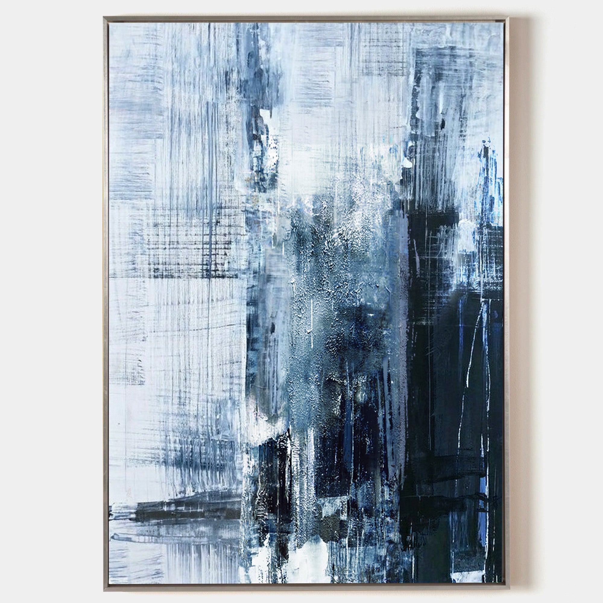 Midnight Blue Abstract Textured Canvas Wall Art