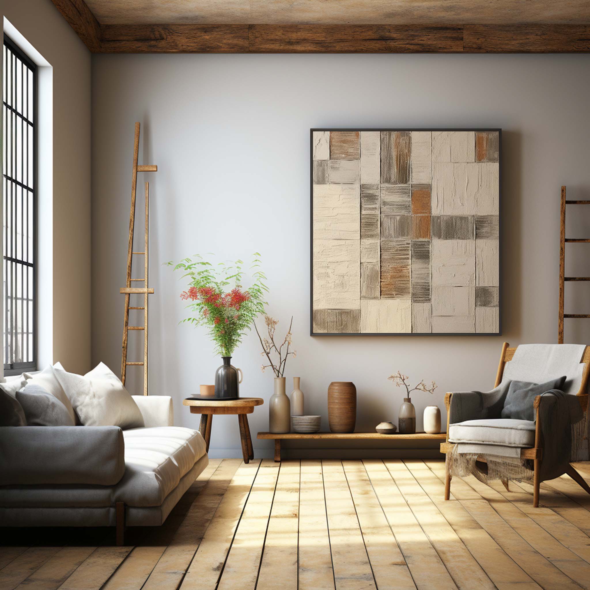 Wall Art Neutral Patchwork Plaster Canvas