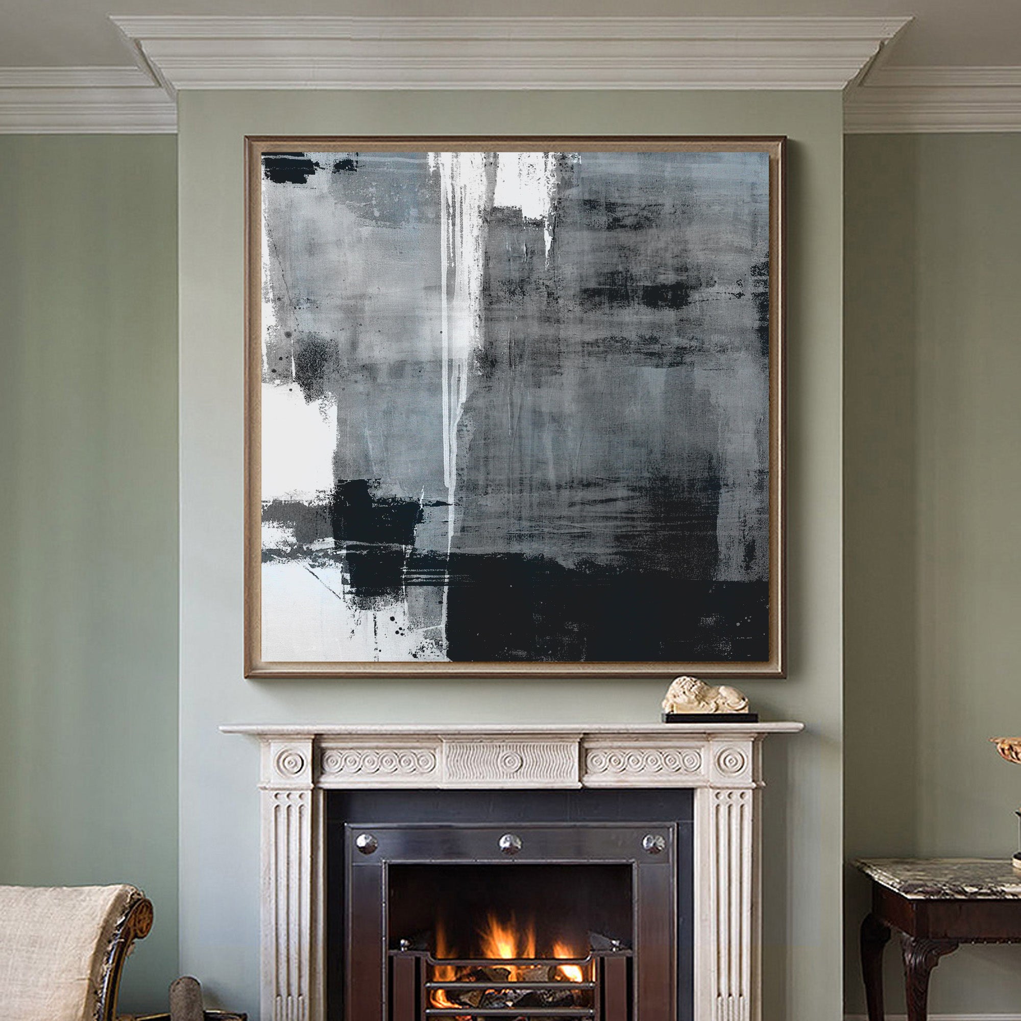 Blue Black White Abstract Painting