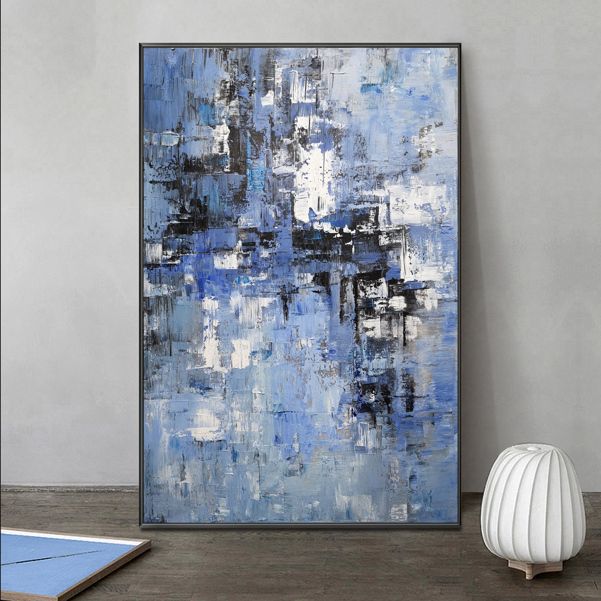 Blue Grey Abstract Textured Painting