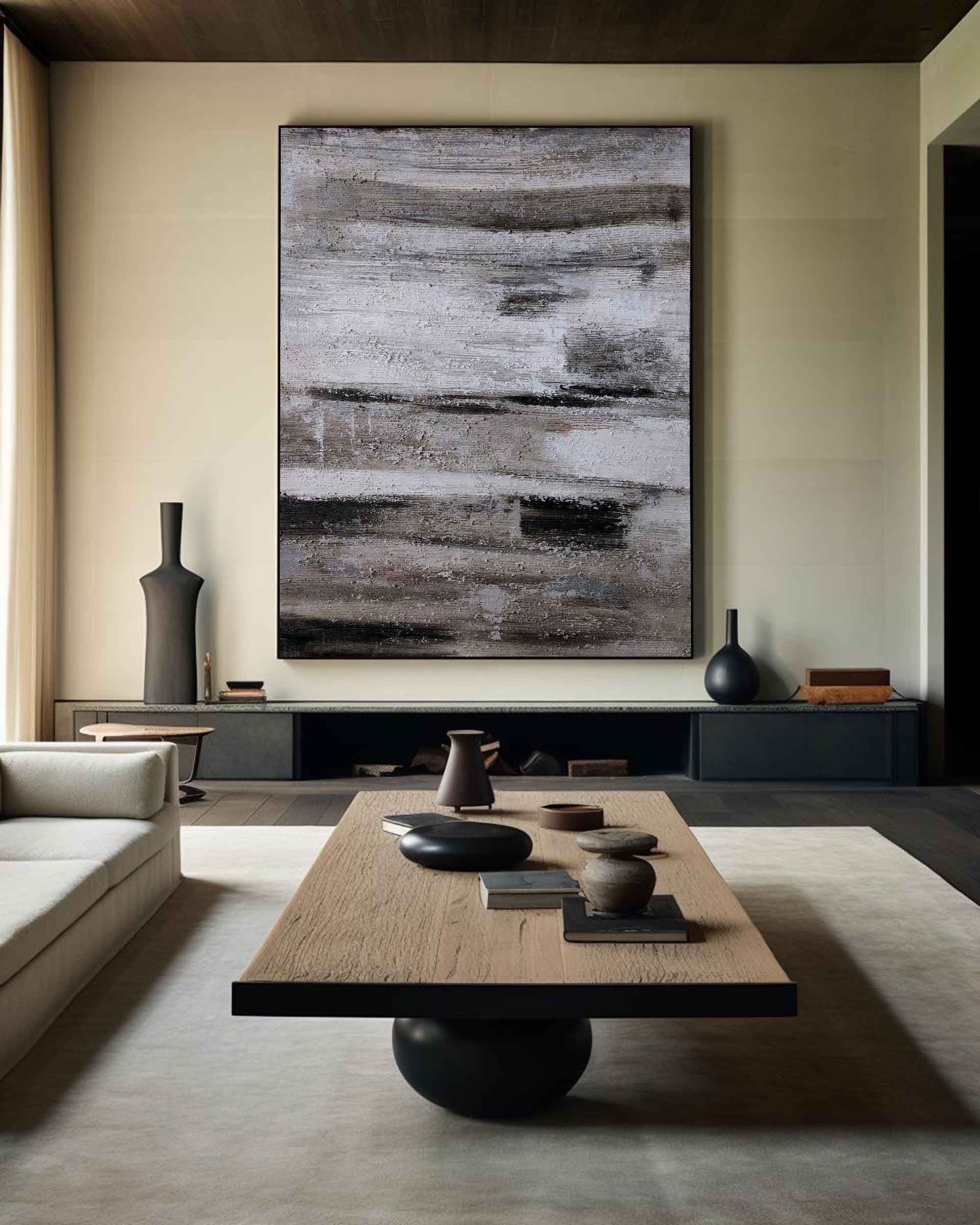 Black‑Grey‑White Vertical Abstract Rustic Layered‑Weathered Texture Artwork