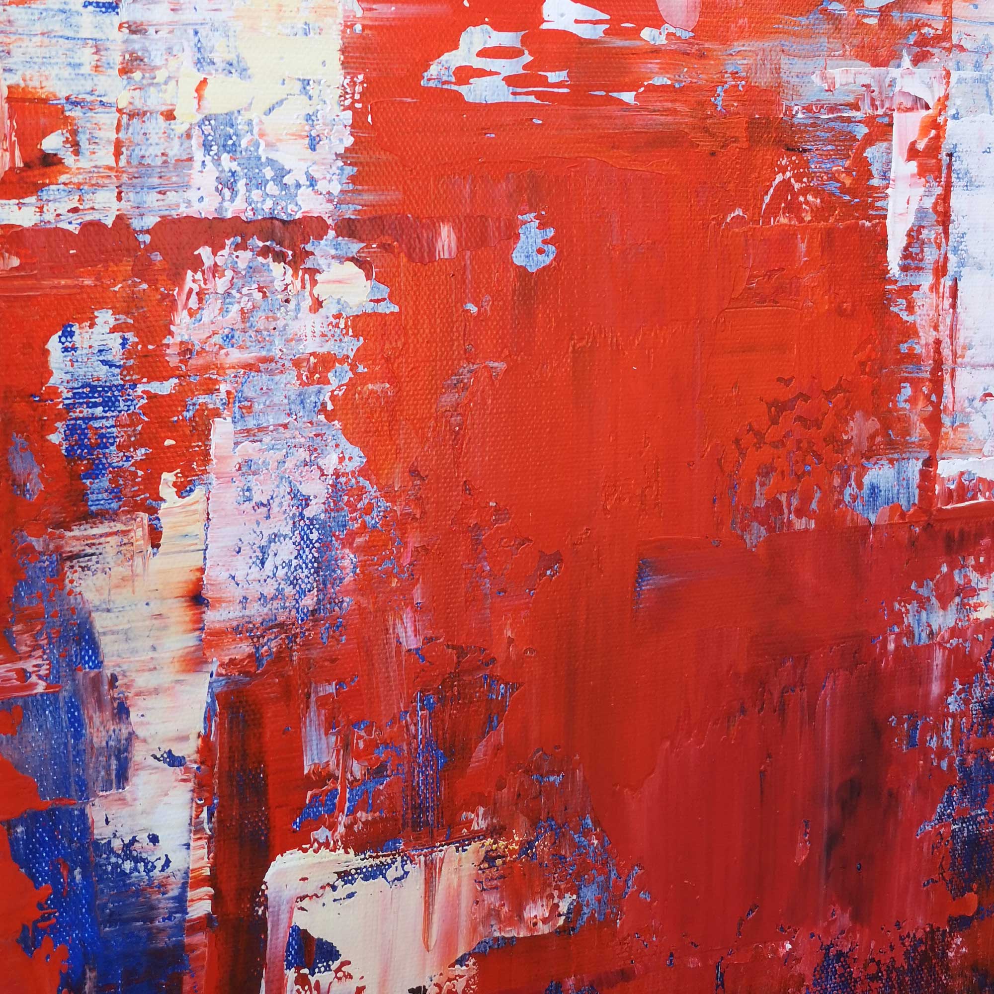 Red‑Orange‑Blue Horizontal Abstract Expressive Impasto‑Textured Artwork