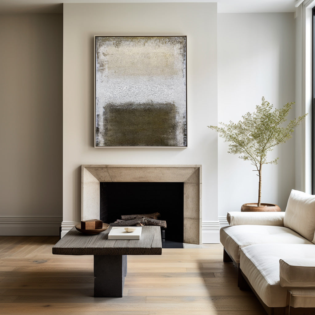 Olive‑Beige Vertical Gradient‑Block Impasto Textured Artwork