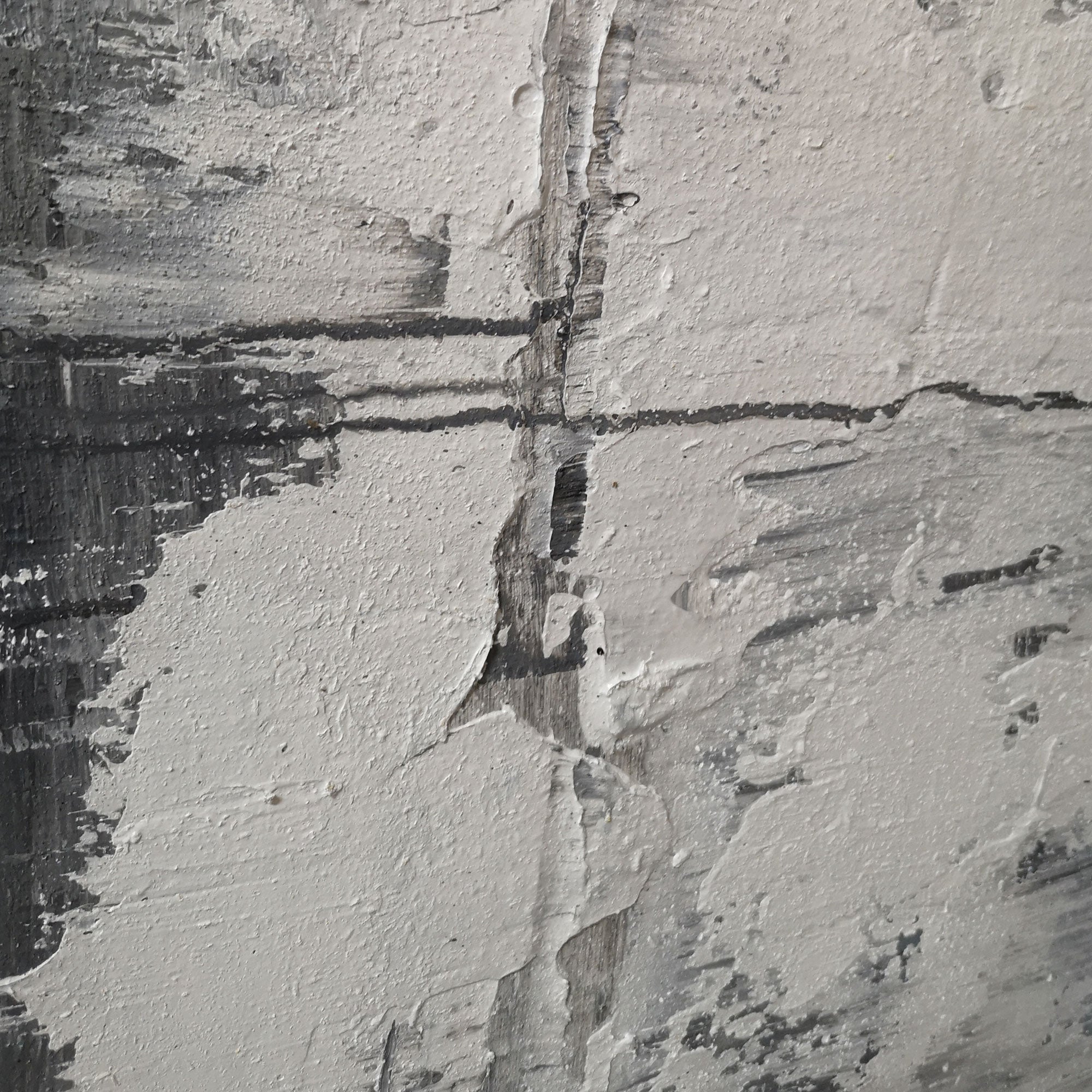 Black‑White‑Grey Vertical Abstract Rugged Impasto‑Textured Artwork