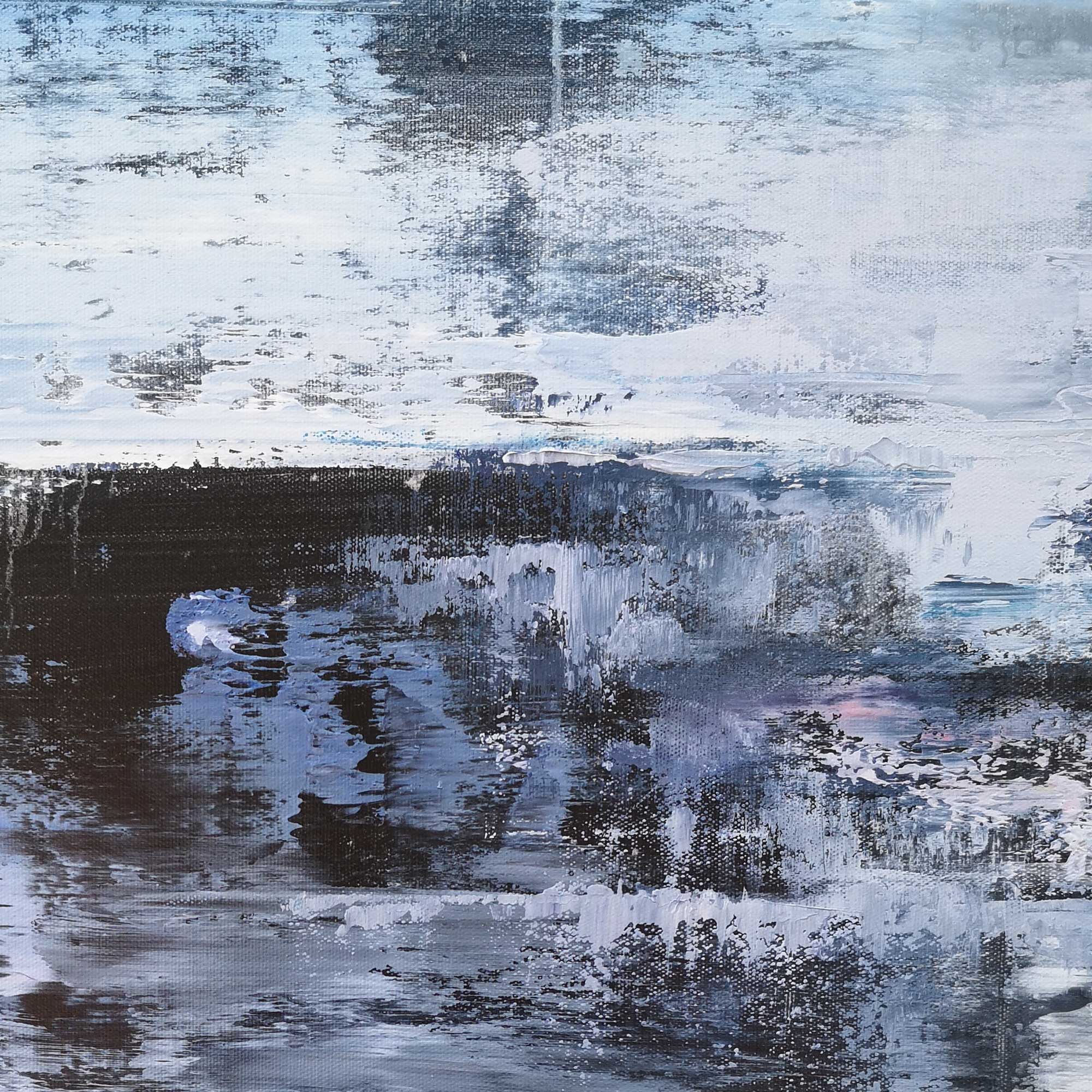 Blue‑Purple‑White Vertical Seascape Blended Impasto‑Textured Artwork